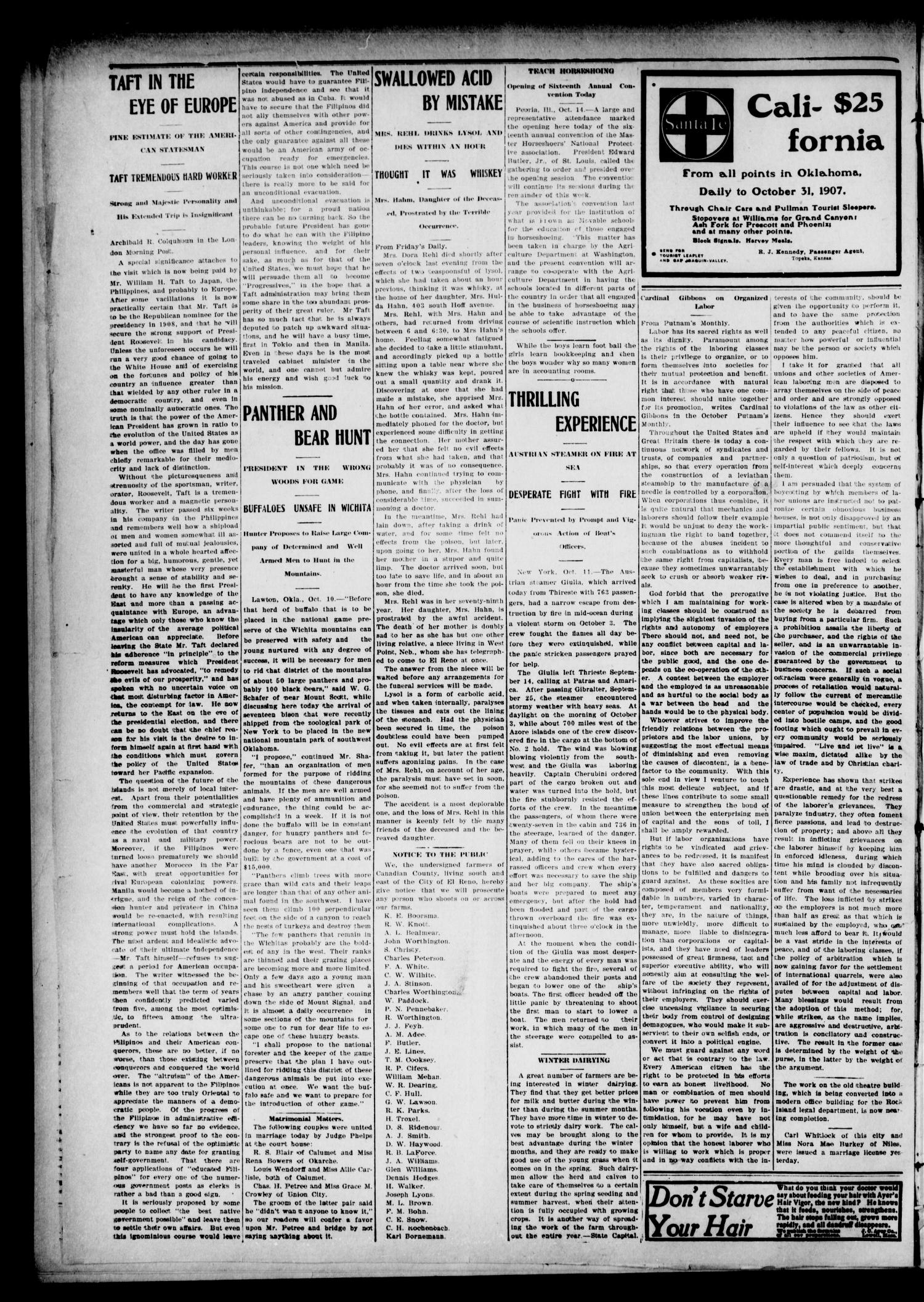 The El Reno American. (El Reno, Okla.), Vol. 14, No. 47, Ed. 1 Thursday, October 17, 1907
                                                
                                                    [Sequence #]: 6 of 8
                                                