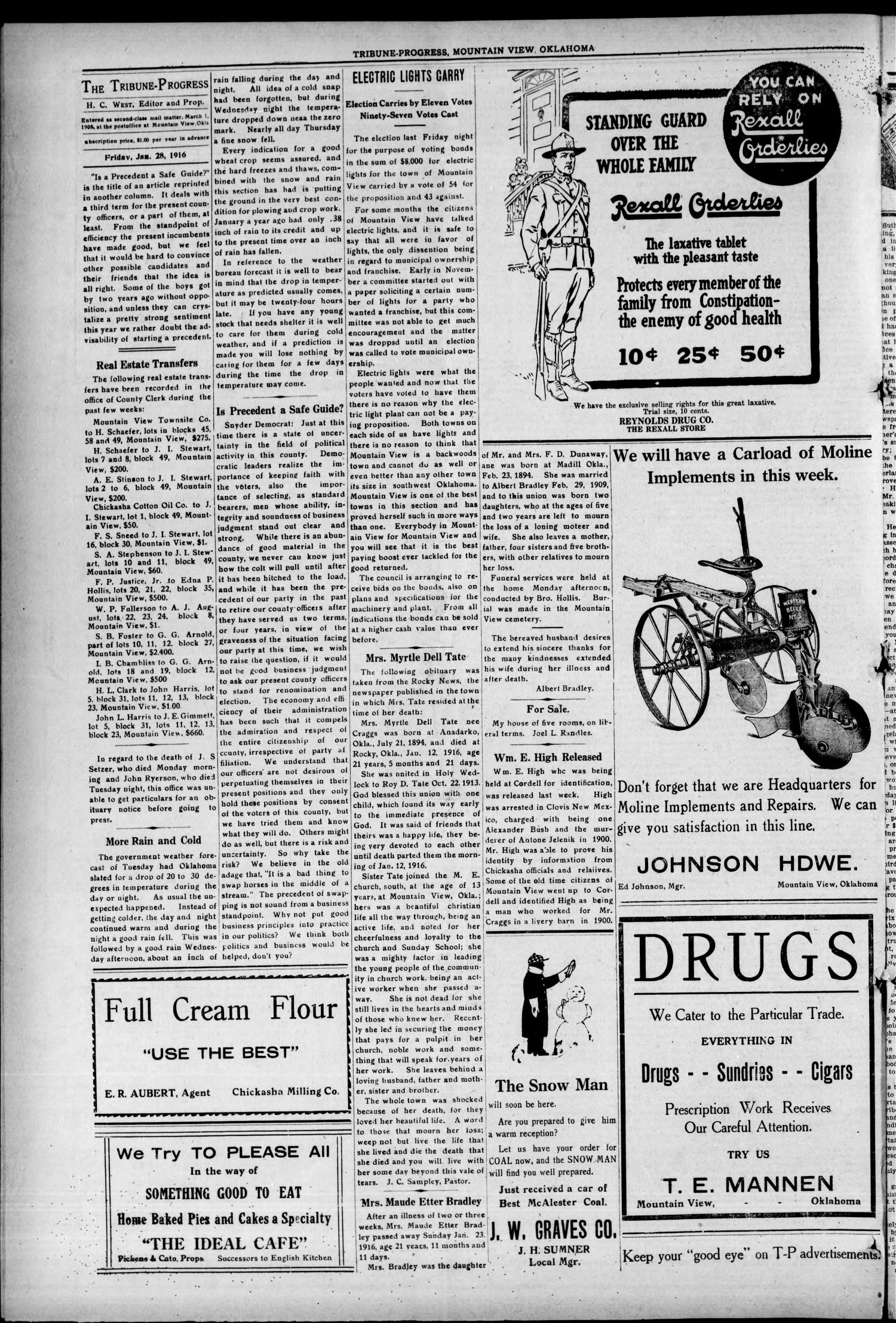 The Tribune-Progress (Mountain View, Okla.), Vol. 17, No. 38, Ed. 1 Friday, January 28, 1916
                                                
                                                    [Sequence #]: 4 of 10
                                                