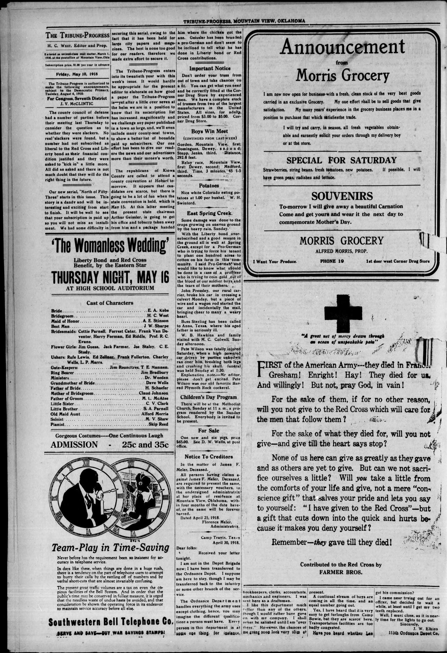 The Tribune-Progress (Mountain View, Okla.), Vol. 20, No. 1, Ed. 1 Friday, May 10, 1918
                                                
                                                    [Sequence #]: 4 of 10
                                                