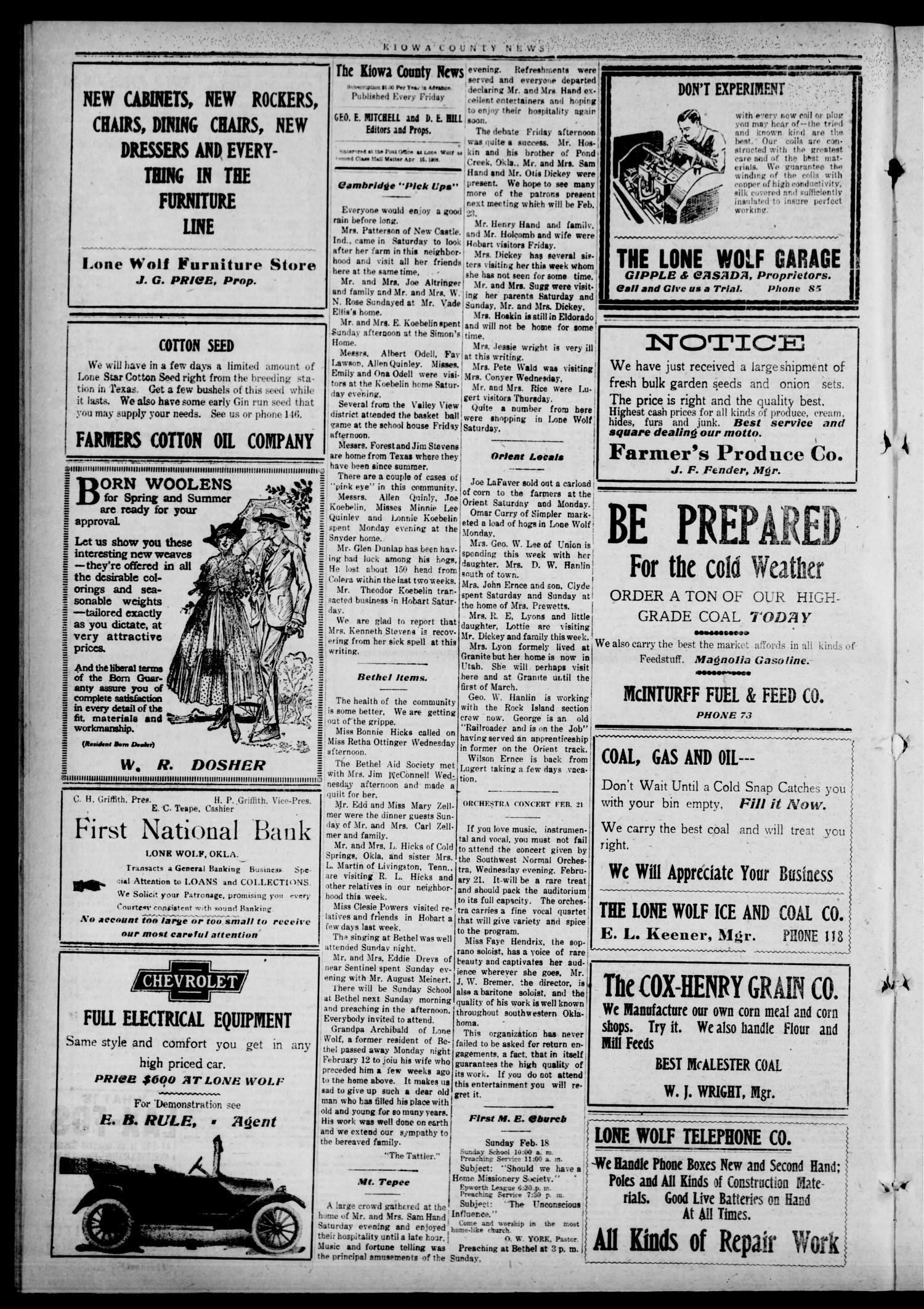 The Kiowa County News. (Lone Wolf, Okla.), Vol. 16, No. 10, Ed. 1 Thursday, February 15, 1917
                                                
                                                    [Sequence #]: 4 of 8
                                                