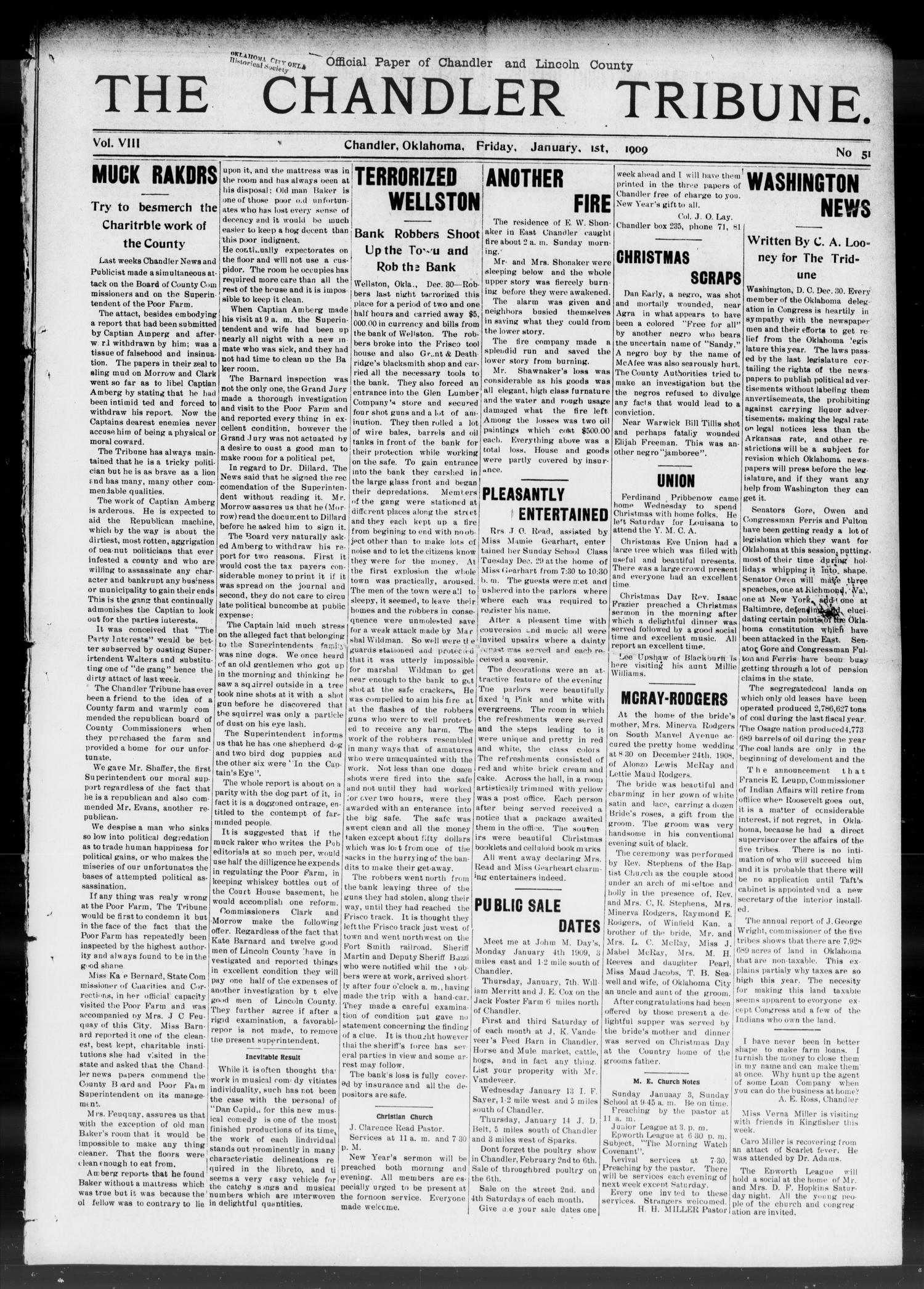 The Chandler Tribune. (Chandler, Okla.), Vol. 8, No. 51, Ed. 1 Friday, January 1, 1909
                                                
                                                    [Sequence #]: 1 of 8
                                                