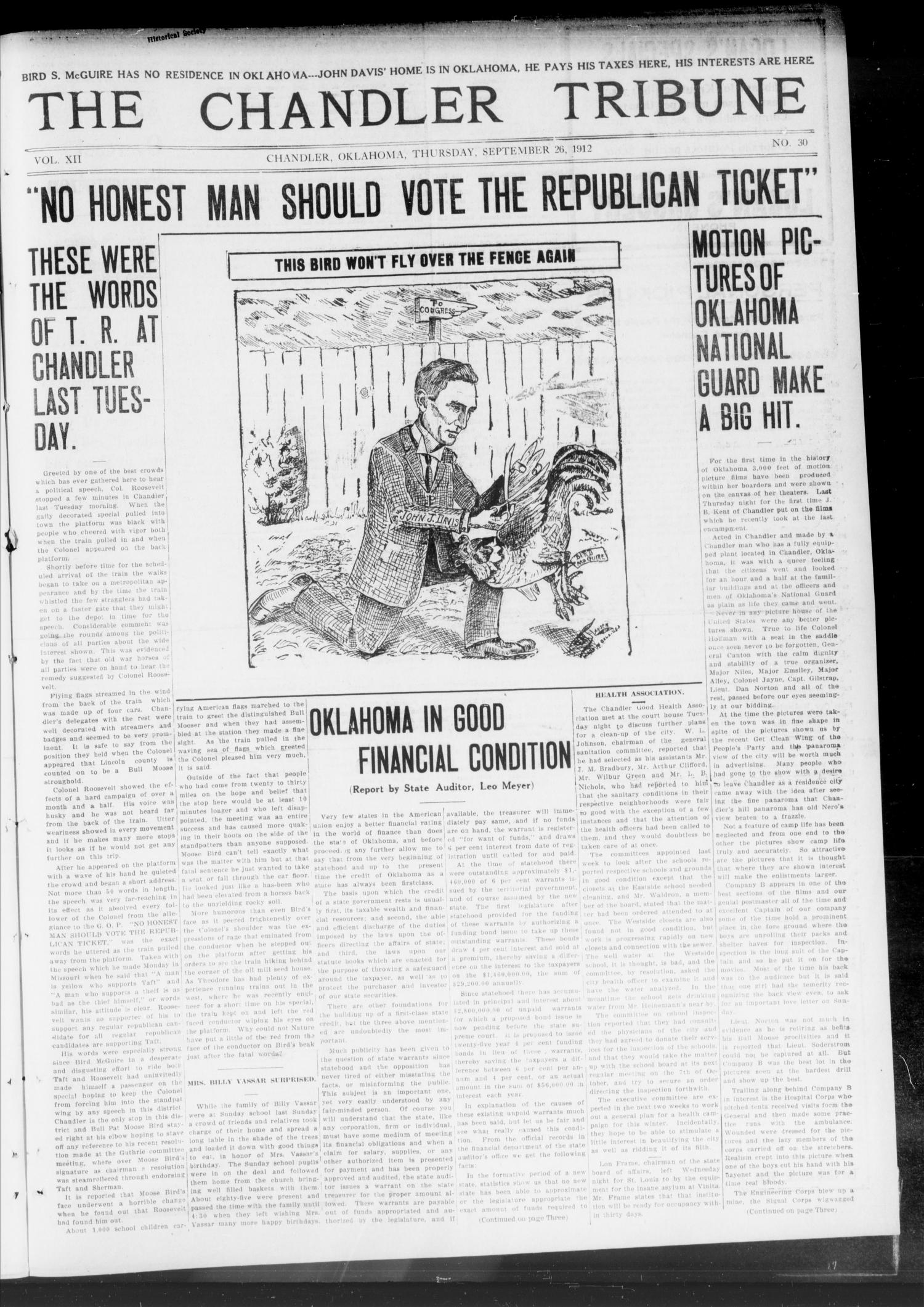 The Chandler Tribune (Chandler, Okla.), Vol. 12, No. 30, Ed. 1 Thursday, September 26, 1912
                                                
                                                    [Sequence #]: 1 of 8
                                                