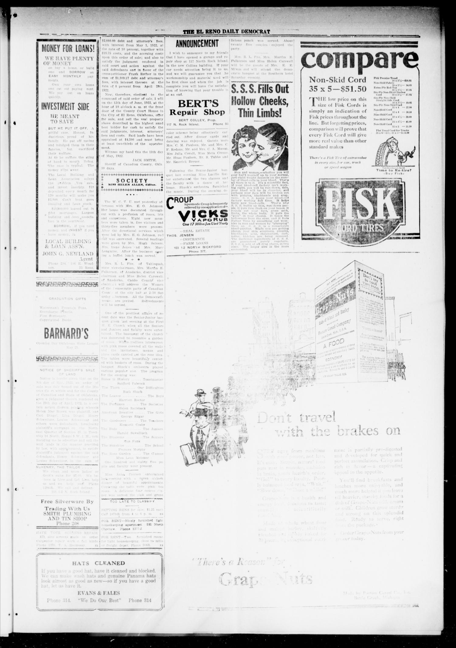 The El Reno Daily Democrat (El Reno, Okla.), Vol. 31, No. 231, Ed. 1 Wednesday, May 17, 1922
                                                
                                                    [Sequence #]: 3 of 4
                                                