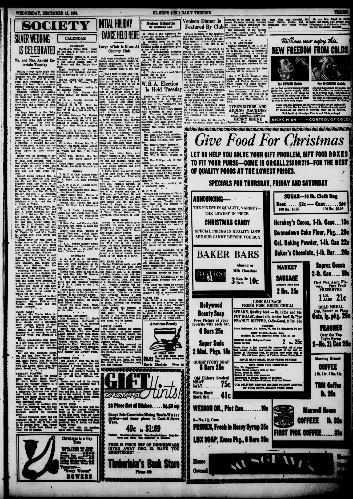 The El Reno Daily Tribune (El Reno, Okla.), Vol. 43, No. 206, Ed. 1 Wednesday, December 12, 1934
                                                
                                                    [Sequence #]: 3 of 8
                                                