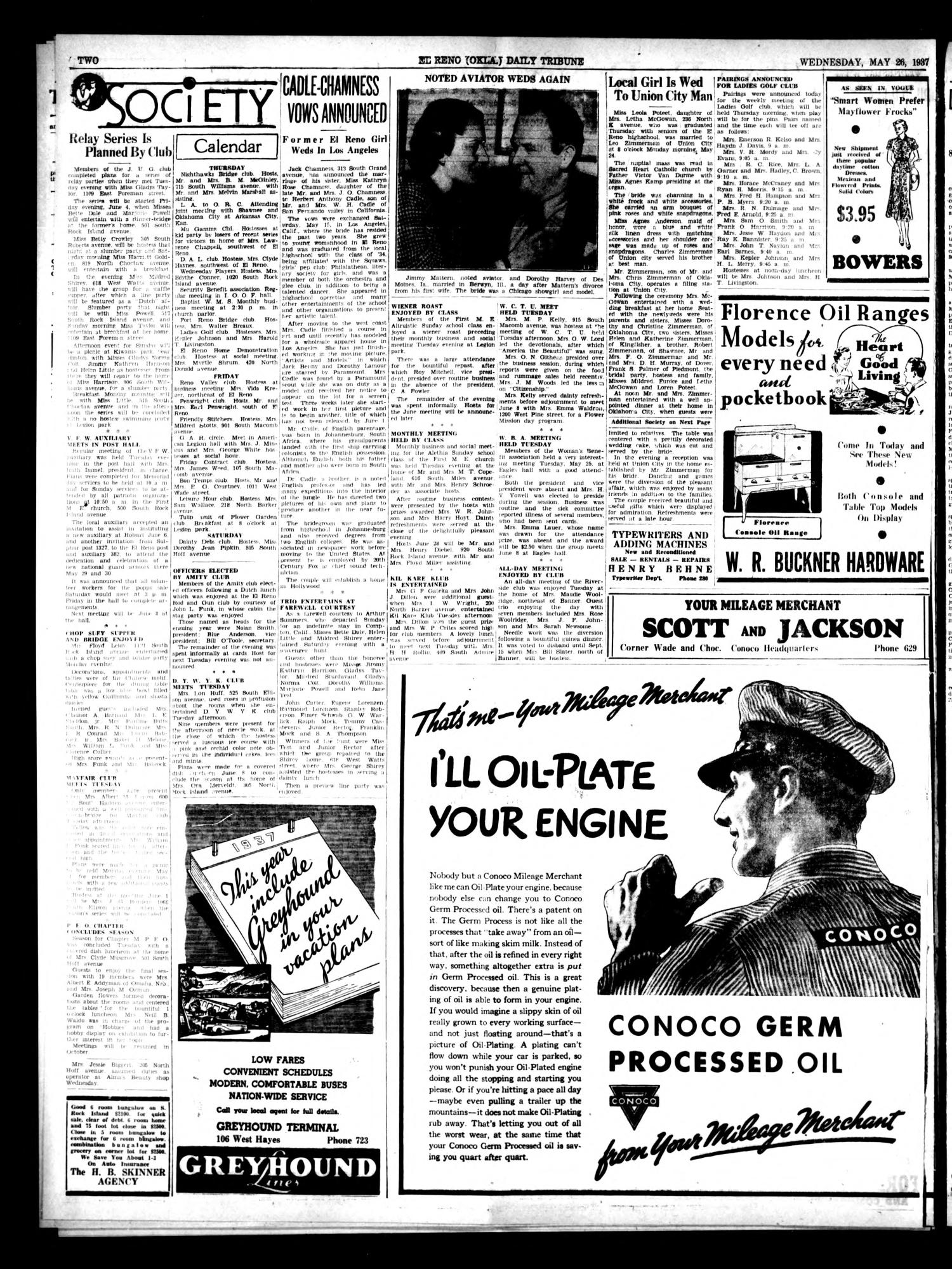The El Reno Daily Tribune (El Reno, Okla.), Vol. 46, No. 71, Ed. 1 Wednesday, May 26, 1937
                                                
                                                    [Sequence #]: 2 of 6
                                                