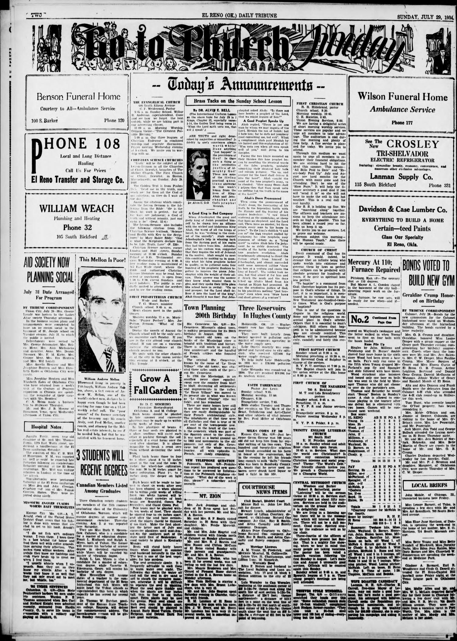 The El Reno Daily Tribune (El Reno, Okla.), Vol. 43, No. 97, Ed. 1 Sunday, July 29, 1934
                                                
                                                    [Sequence #]: 2 of 6
                                                