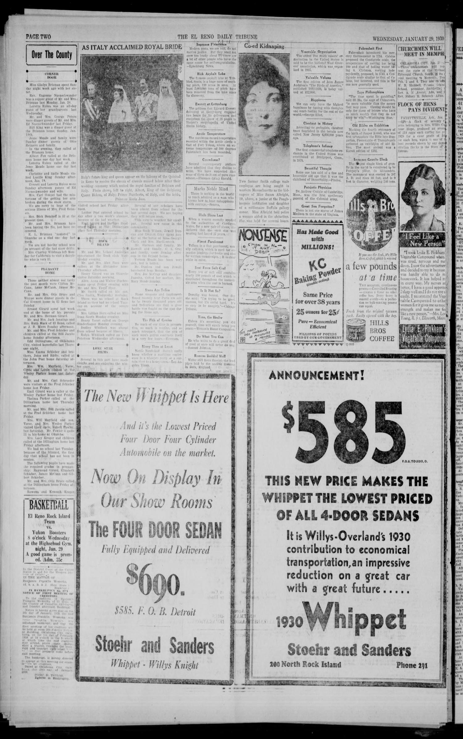 The El Reno Daily Tribune (El Reno, Okla.), Vol. 38, No. 97, Ed. 1 Wednesday, January 29, 1930
                                                
                                                    [Sequence #]: 2 of 6
                                                