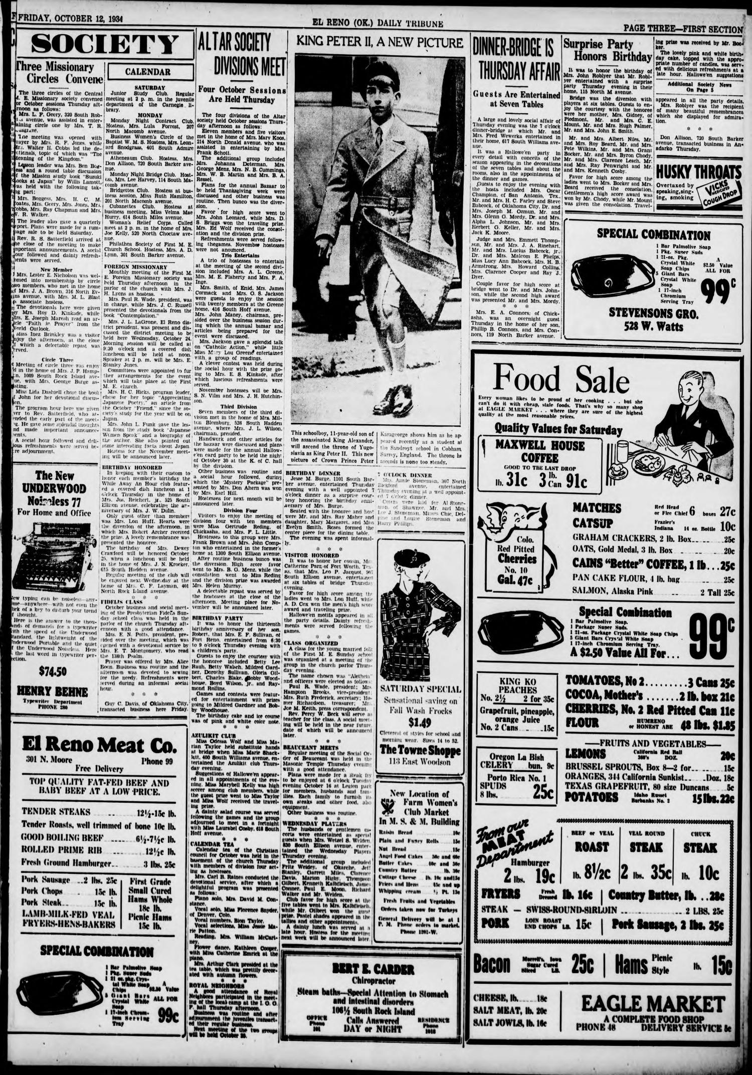 The El Reno Daily Tribune (El Reno, Okla.), Vol. 43, No. 155, Ed. 1 Friday, October 12, 1934
                                                
                                                    [Sequence #]: 3 of 10
                                                
