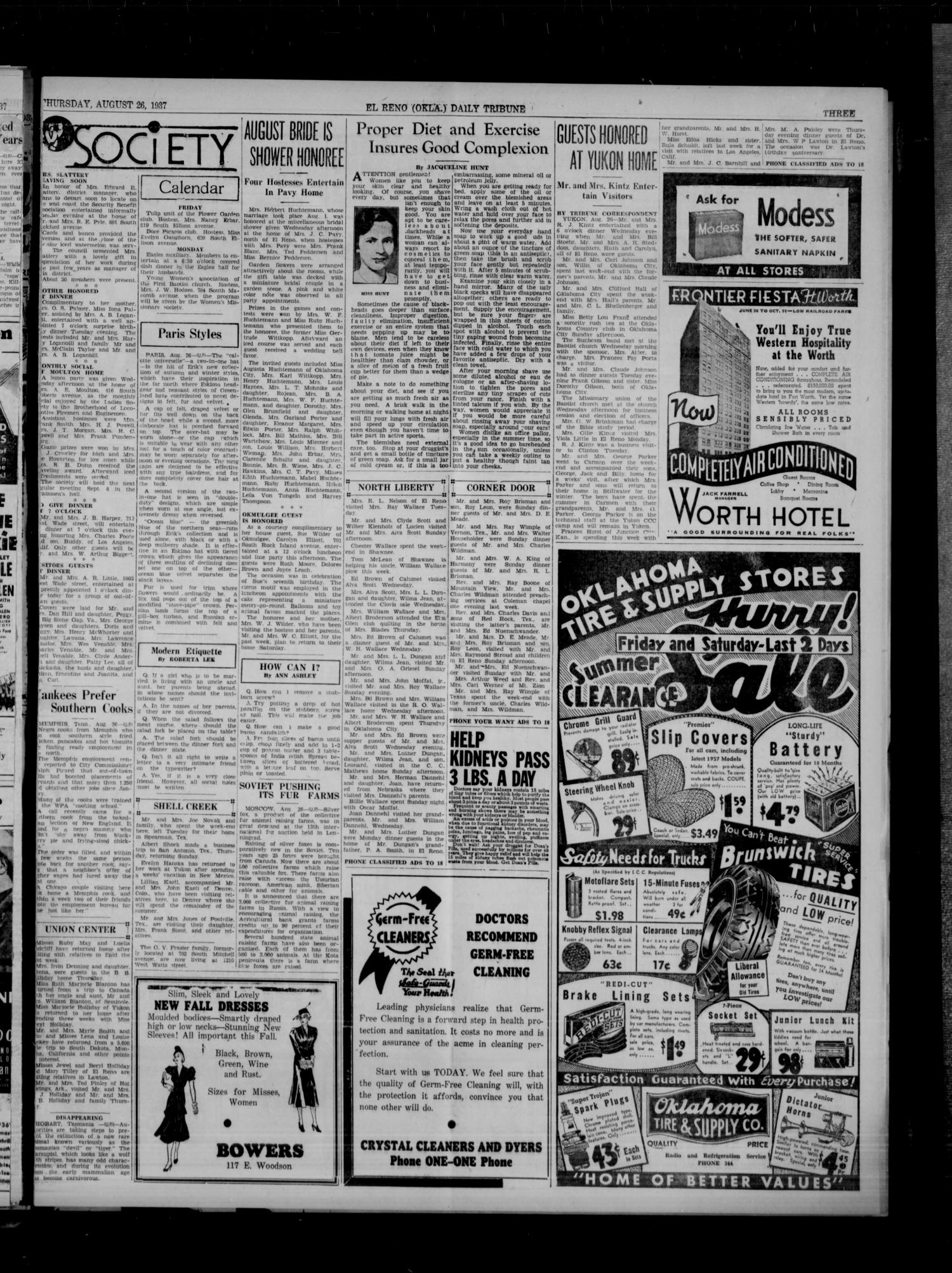 The El Reno Daily Tribune (El Reno, Okla.), Vol. 46, No. 149, Ed. 1 Thursday, August 26, 1937
                                                
                                                    [Sequence #]: 3 of 8
                                                