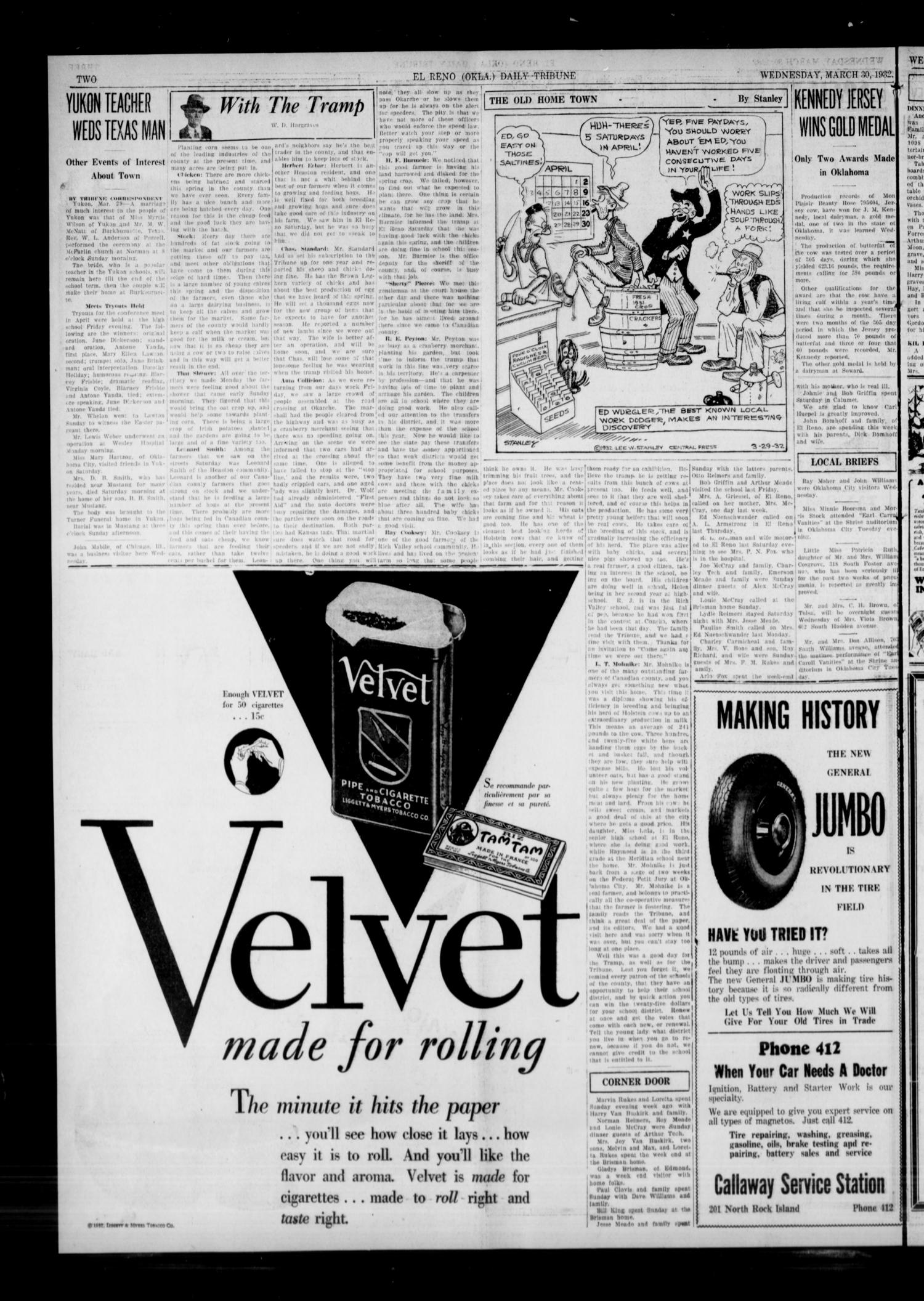 The El Reno Daily Tribune (El Reno, Okla.), Vol. 41, No. 51, Ed. 1 Wednesday, March 30, 1932
                                                
                                                    [Sequence #]: 4 of 8
                                                