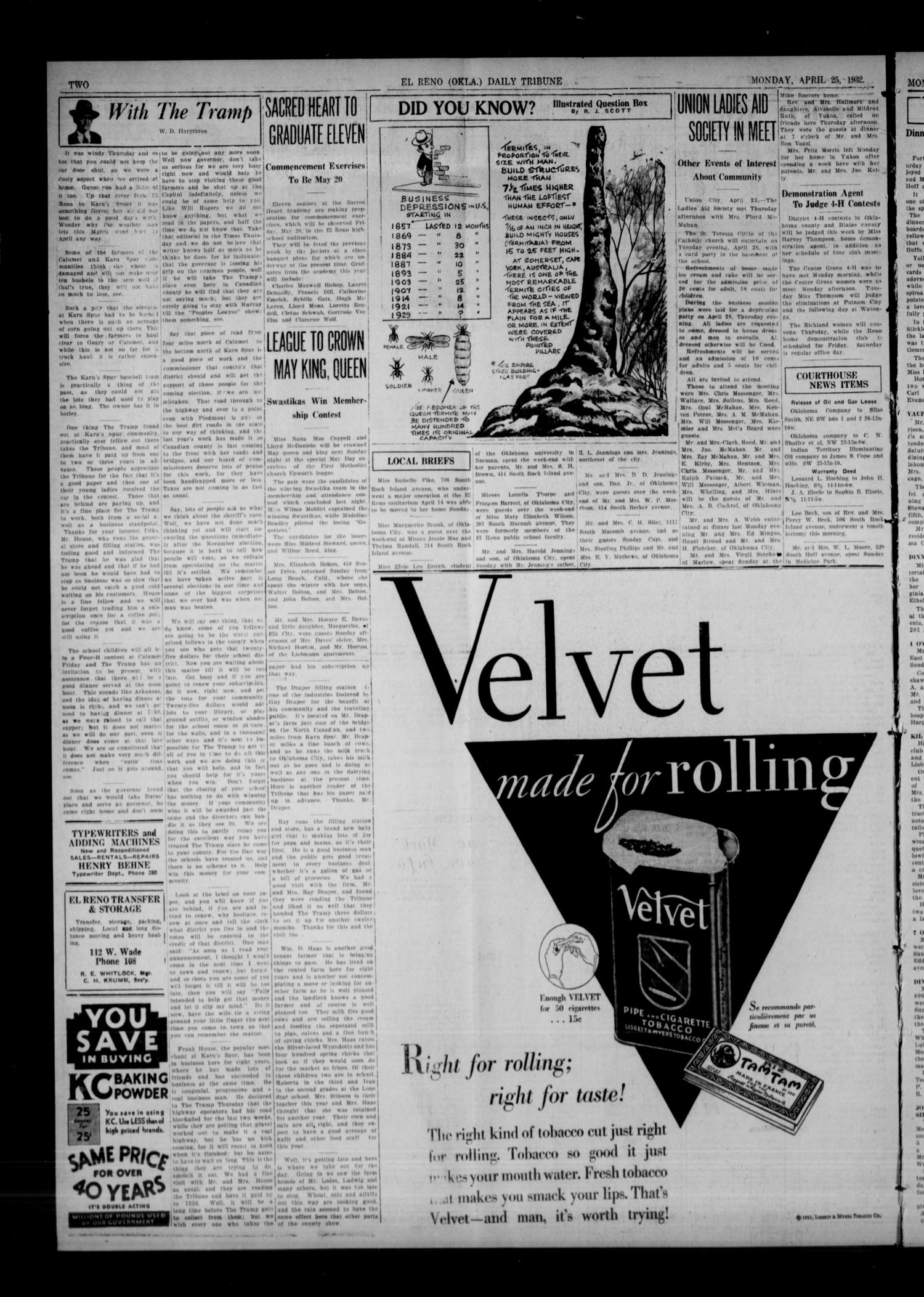 The El Reno Daily Tribune (El Reno, Okla.), Vol. 41, No. 73, Ed. 1 Monday, April 25, 1932
                                                
                                                    [Sequence #]: 2 of 6
                                                