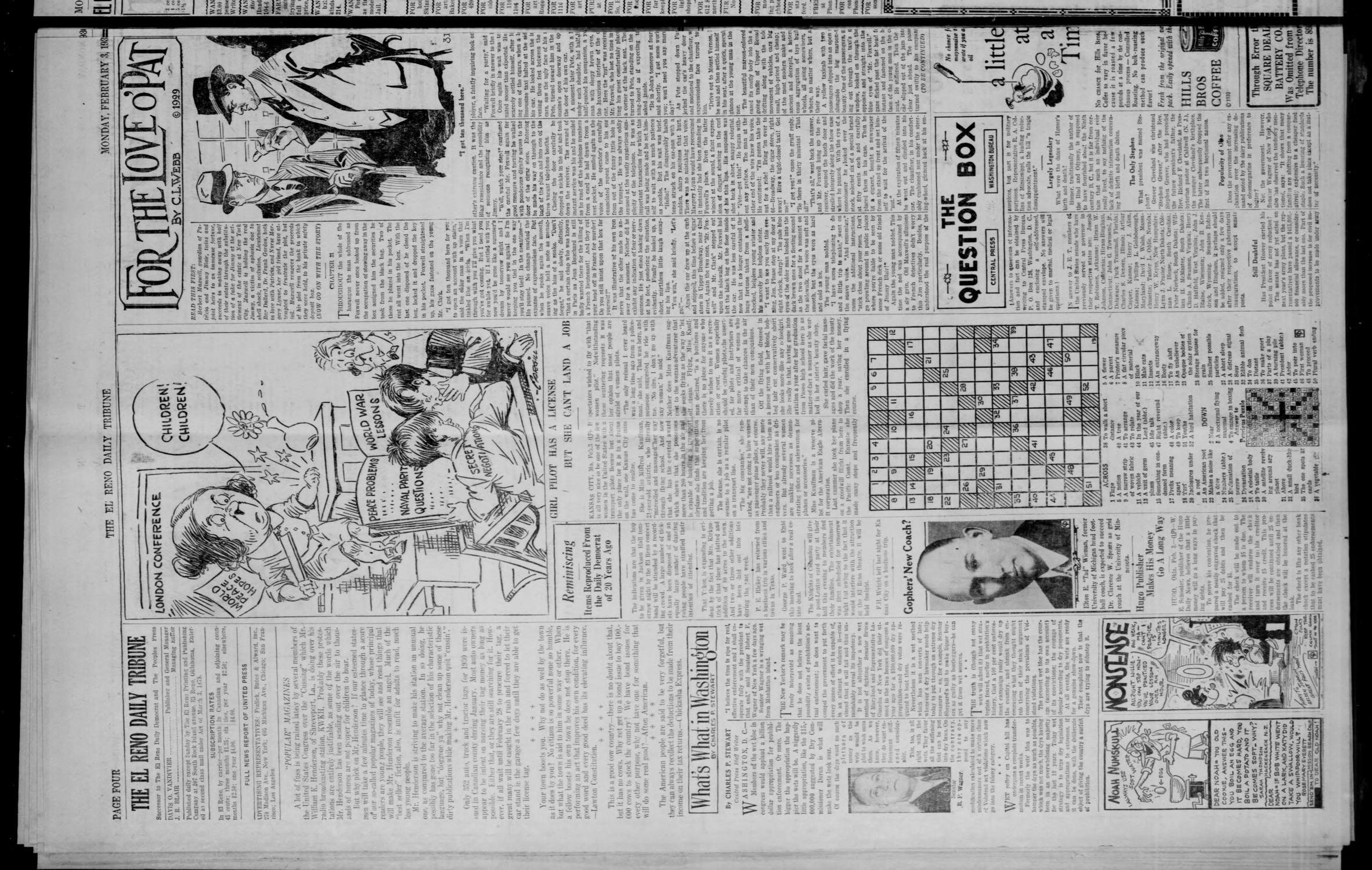 The El Reno Daily Tribune (El Reno, Okla.), Vol. 38, No. 101, Ed. 1 Monday, February 3, 1930
                                                
                                                    [Sequence #]: 4 of 6
                                                