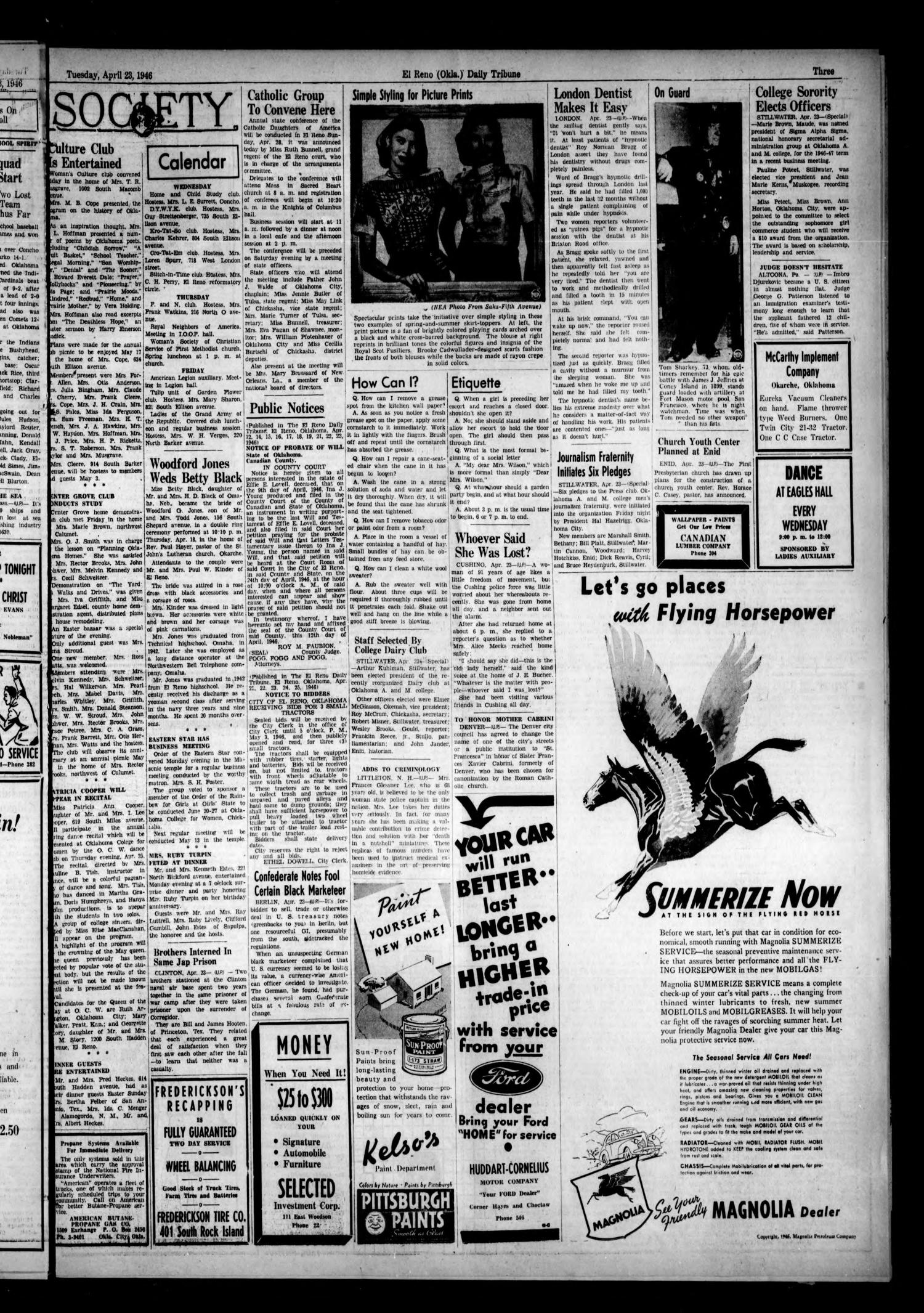 The El Reno Daily Tribune (El Reno, Okla.), Vol. 55, No. 46, Ed. 1 Tuesday, April 23, 1946
                                                
                                                    [Sequence #]: 7 of 10
                                                