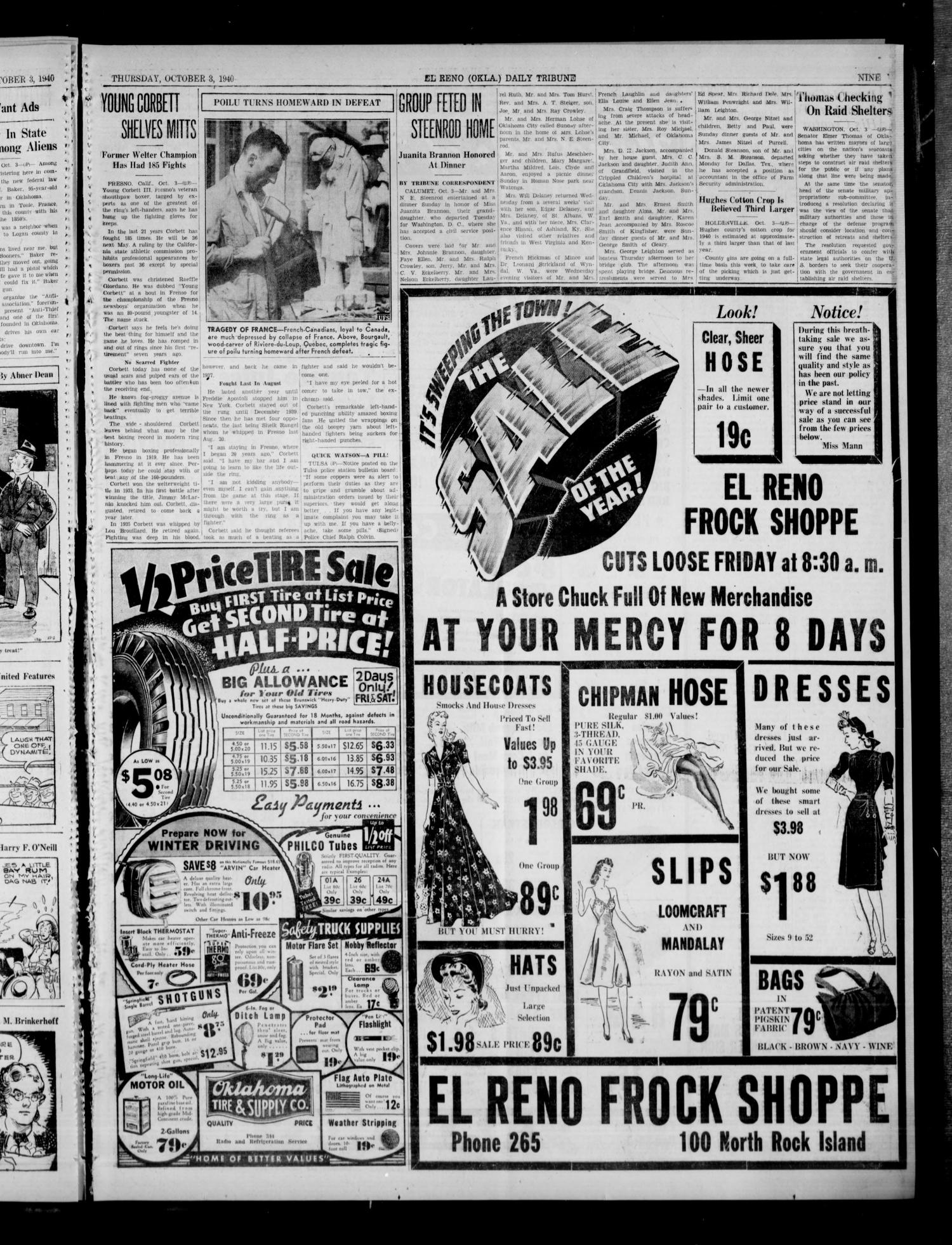 The El Reno Daily Tribune (El Reno, Okla.), Vol. 49, No. 186, Ed. 1 Thursday, October 3, 1940
                                                
                                                    [Sequence #]: 9 of 10
                                                