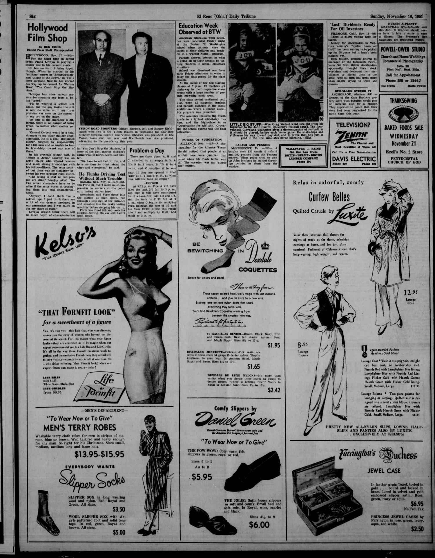 The El Reno Daily Tribune (El Reno, Okla.), Vol. 60, No. 222, Ed. 1 Sunday, November 18, 1951
                                                
                                                    [Sequence #]: 6 of 10
                                                