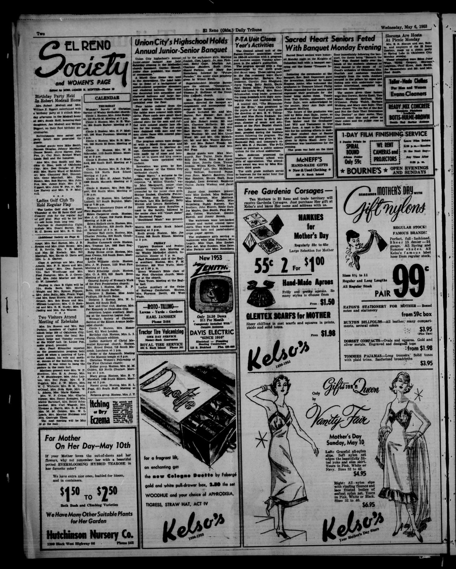The El Reno Daily Tribune (El Reno, Okla.), Vol. 62, No. 57, Ed. 1 Wednesday, May 6, 1953
                                                
                                                    [Sequence #]: 2 of 8
                                                