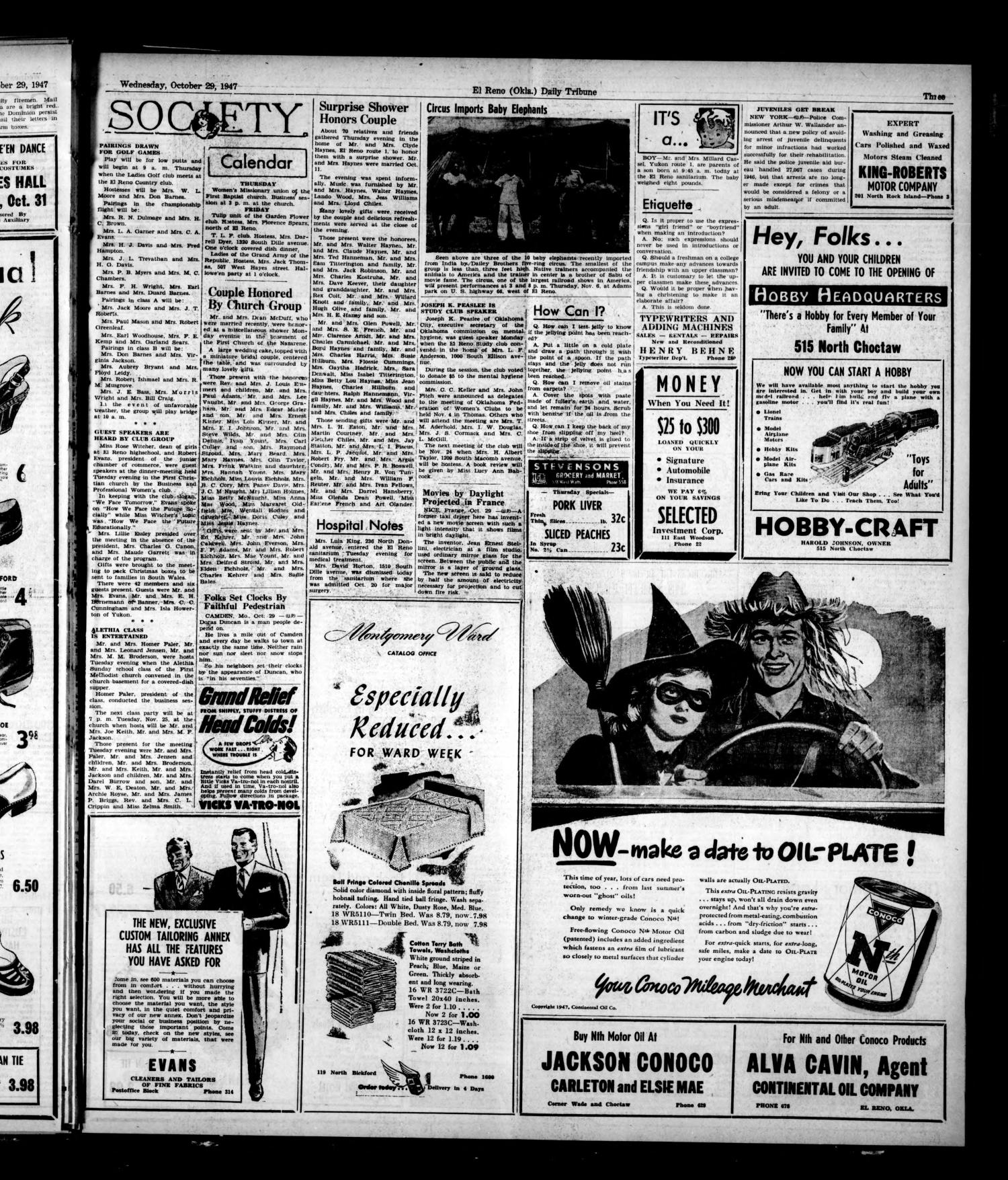 The El Reno Daily Tribune (El Reno, Okla.), Vol. 56, No. 205, Ed. 1 Wednesday, October 29, 1947
                                                
                                                    [Sequence #]: 3 of 8
                                                
