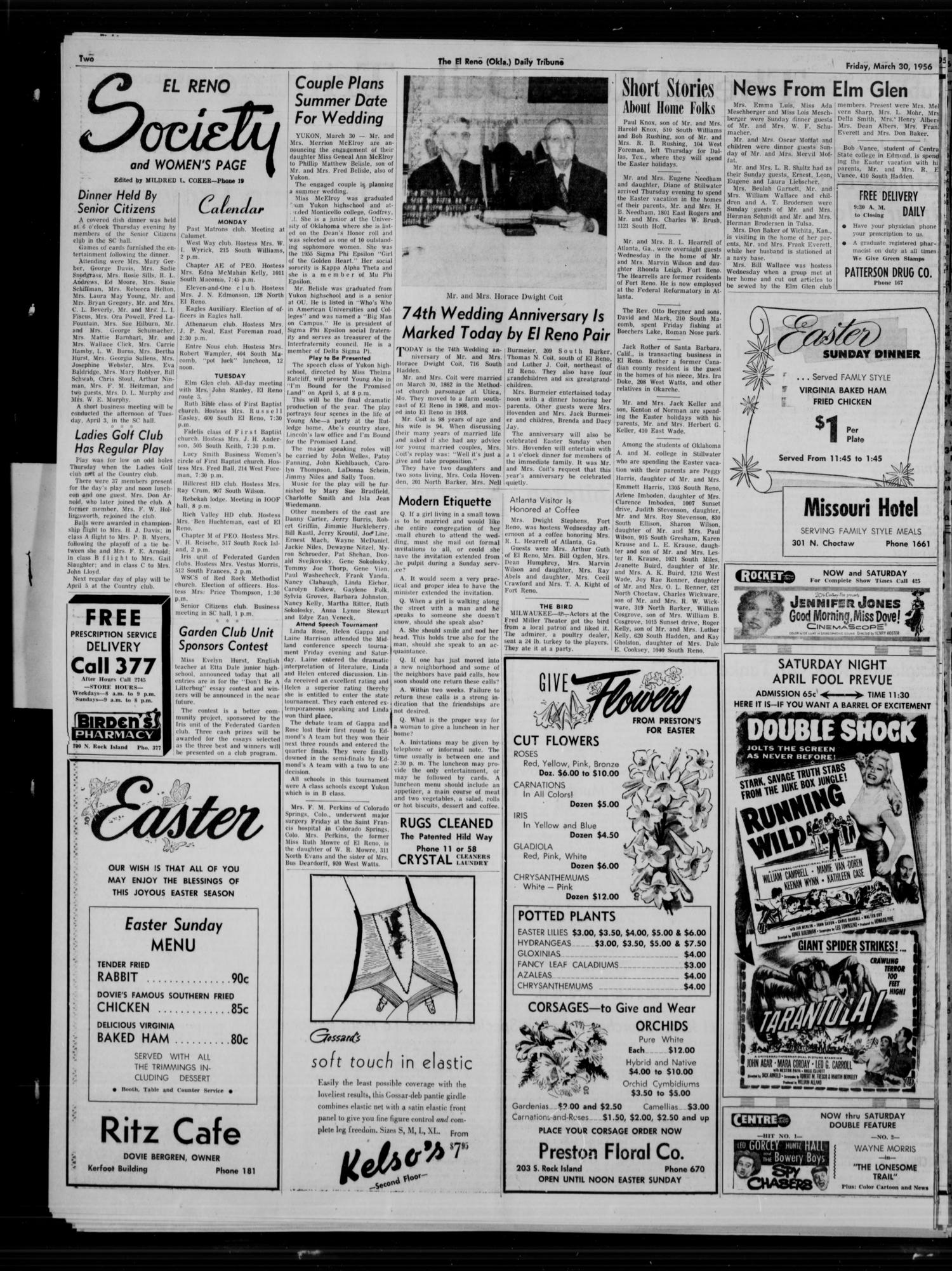 The El Reno Daily Tribune (El Reno, Okla.), Vol. 64, No. 336, Ed. 1 Friday, March 30, 1956
                                                
                                                    [Sequence #]: 2 of 6
                                                
