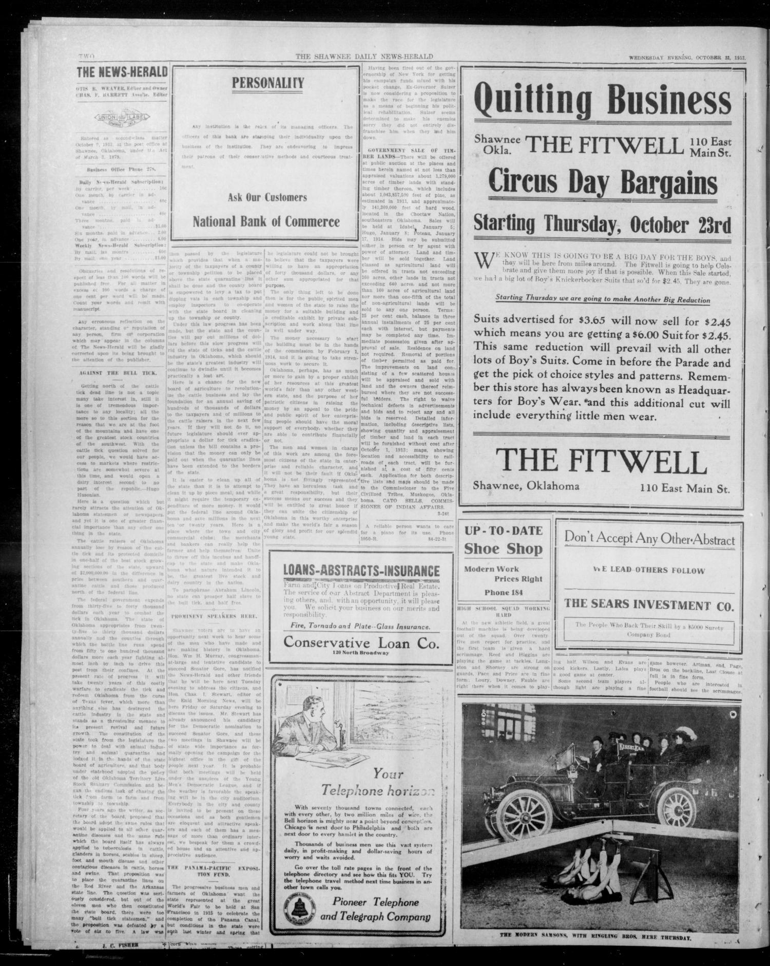 The Shawnee Daily News-Herald (Shawnee, Okla.), Vol. 19, No. 45, Ed. 1 Wednesday, October 22, 1913
                                                
                                                    [Sequence #]: 2 of 4
                                                