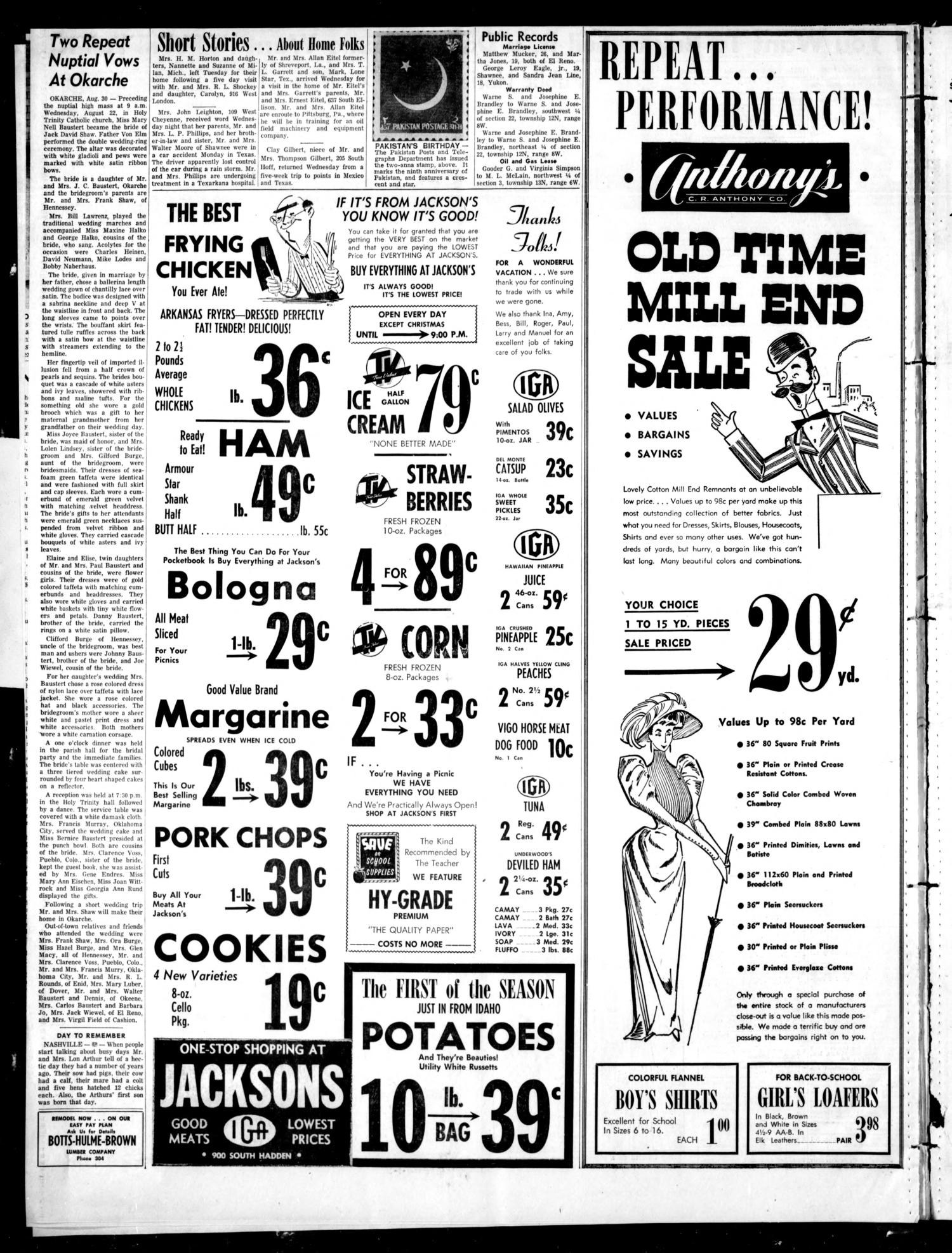 The El Reno Daily Tribune (El Reno, Okla.), Vol. 65, No. 157, Ed. 1 Thursday, August 30, 1956
                                                
                                                    [Sequence #]: 12 of 12
                                                