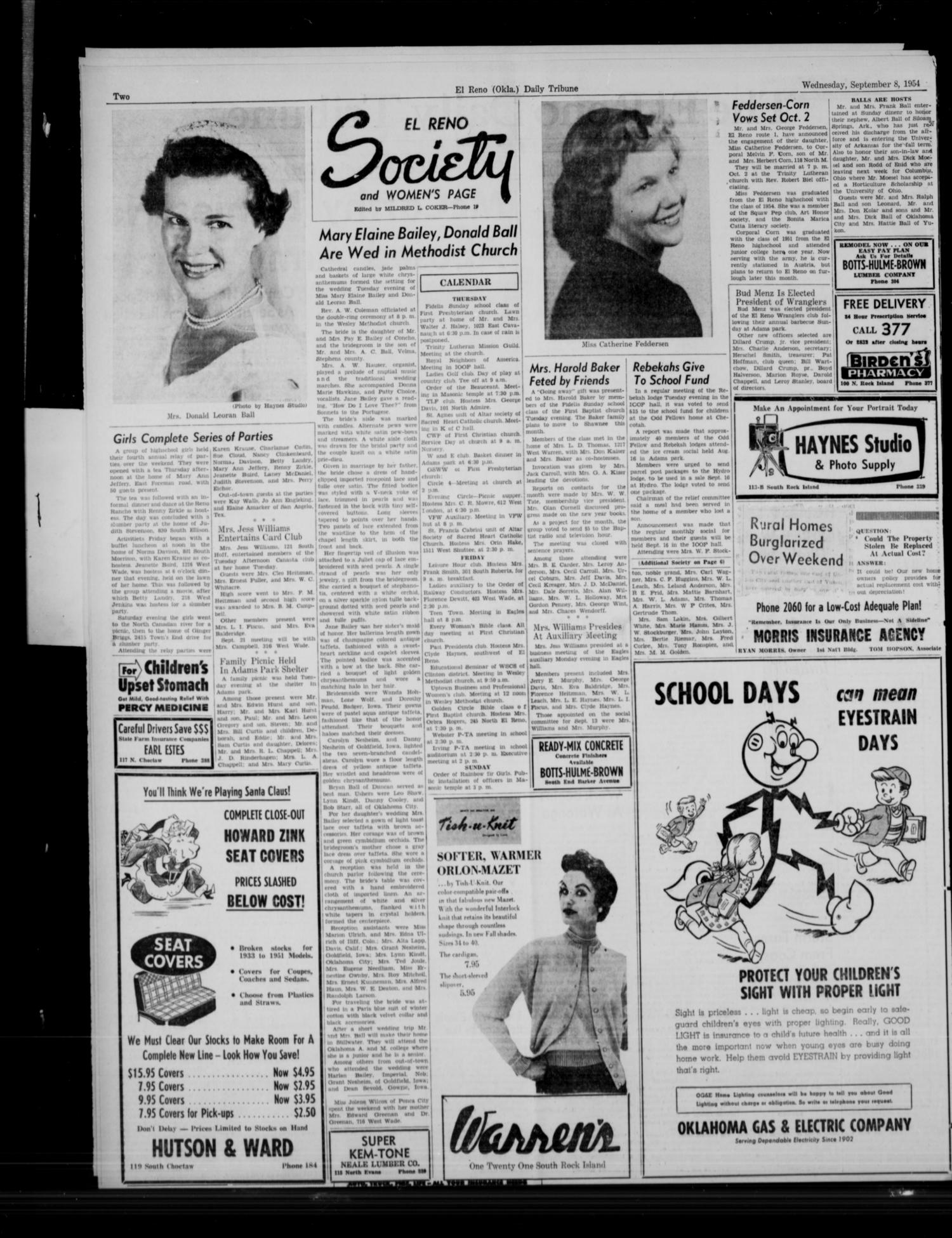 The El Reno Daily Tribune (El Reno, Okla.), Vol. 63, No. 164, Ed. 1 Wednesday, September 8, 1954
                                                
                                                    [Sequence #]: 2 of 6
                                                