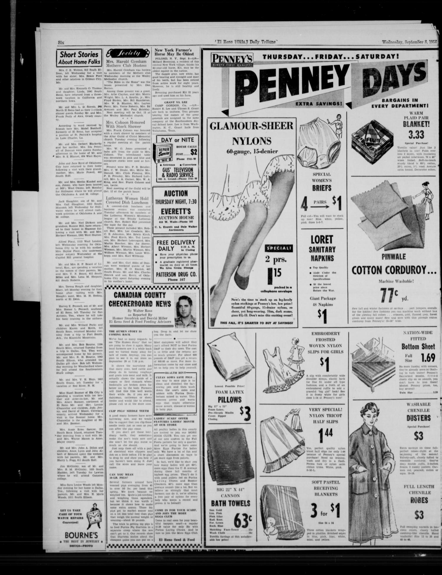 The El Reno Daily Tribune (El Reno, Okla.), Vol. 63, No. 164, Ed. 1 Wednesday, September 8, 1954
                                                
                                                    [Sequence #]: 6 of 6
                                                