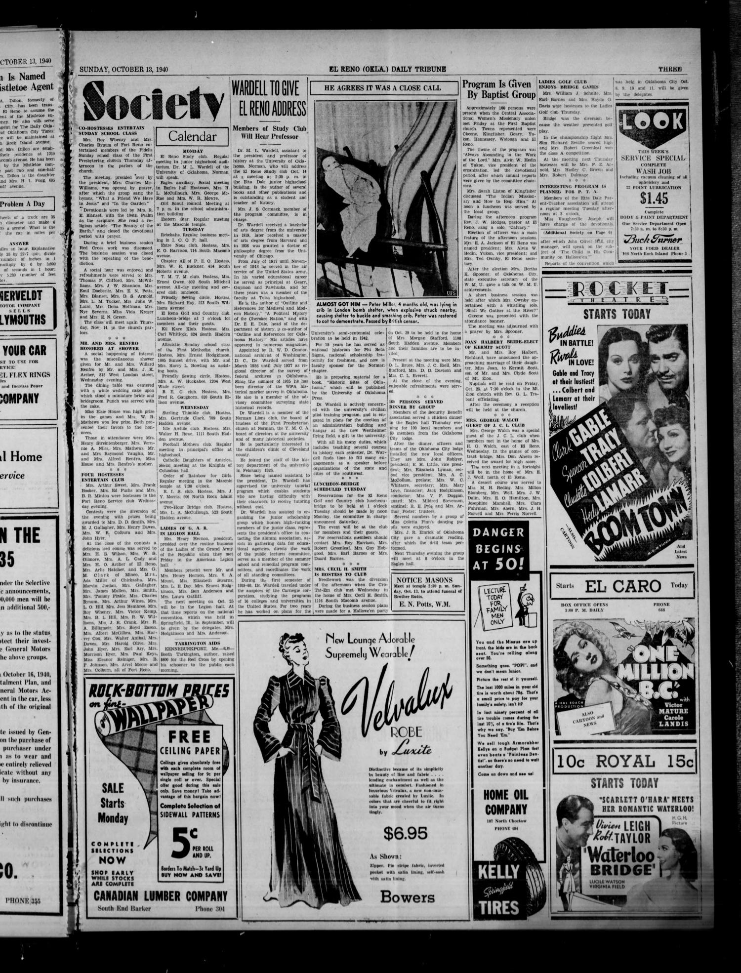 The El Reno Daily Tribune (El Reno, Okla.), Vol. 49, No. 194, Ed. 1 Sunday, October 13, 1940
                                                
                                                    [Sequence #]: 3 of 6
                                                