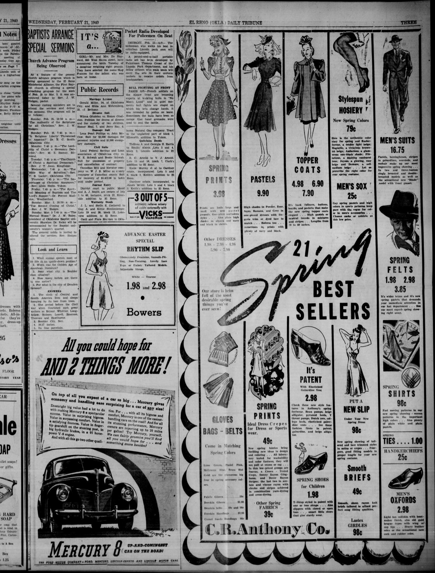 The El Reno Daily Tribune (El Reno, Okla.), Vol. 48, No. 308, Ed. 1 Wednesday, February 21, 1940
                                                
                                                    [Sequence #]: 3 of 8
                                                