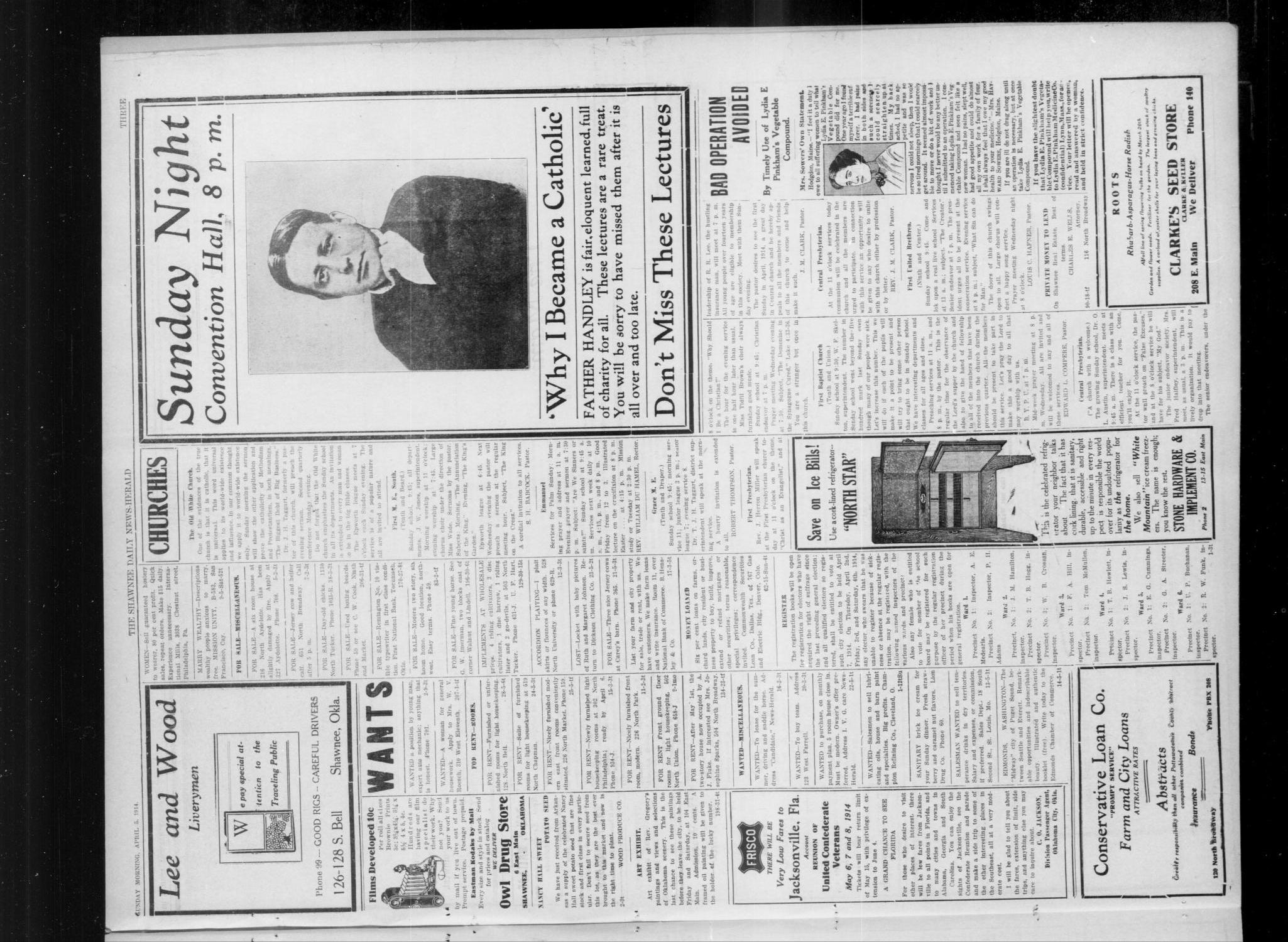 The Shawnee Daily News-Herald (Shawnee, Okla.), Vol. 19, No. 178, Ed. 2 Sunday, April 5, 1914
                                                
                                                    [Sequence #]: 3 of 8
                                                