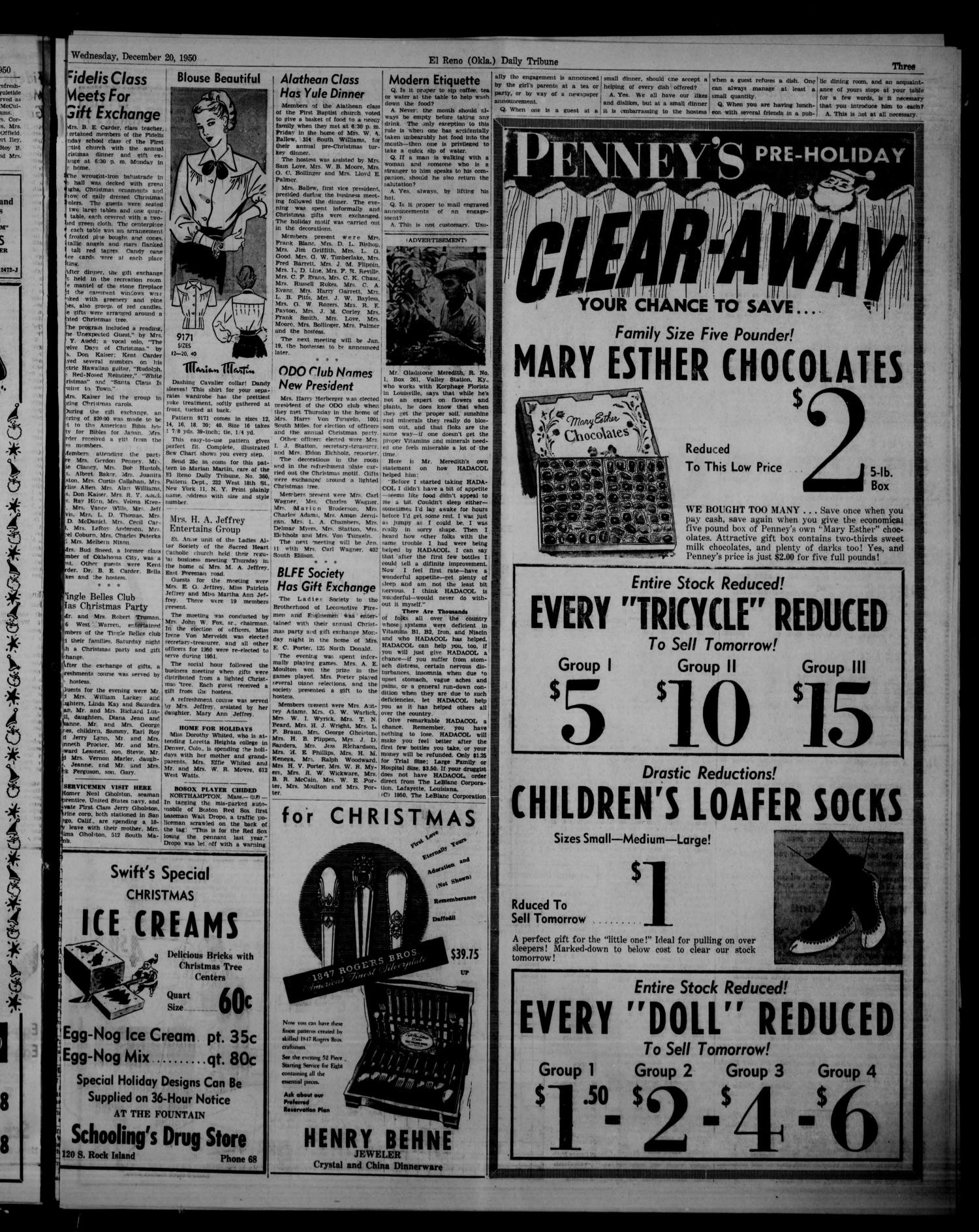 The El Reno Daily Tribune (El Reno, Okla.), Vol. 59, No. 252, Ed. 1 Wednesday, December 20, 1950
                                                
                                                    [Sequence #]: 3 of 8
                                                