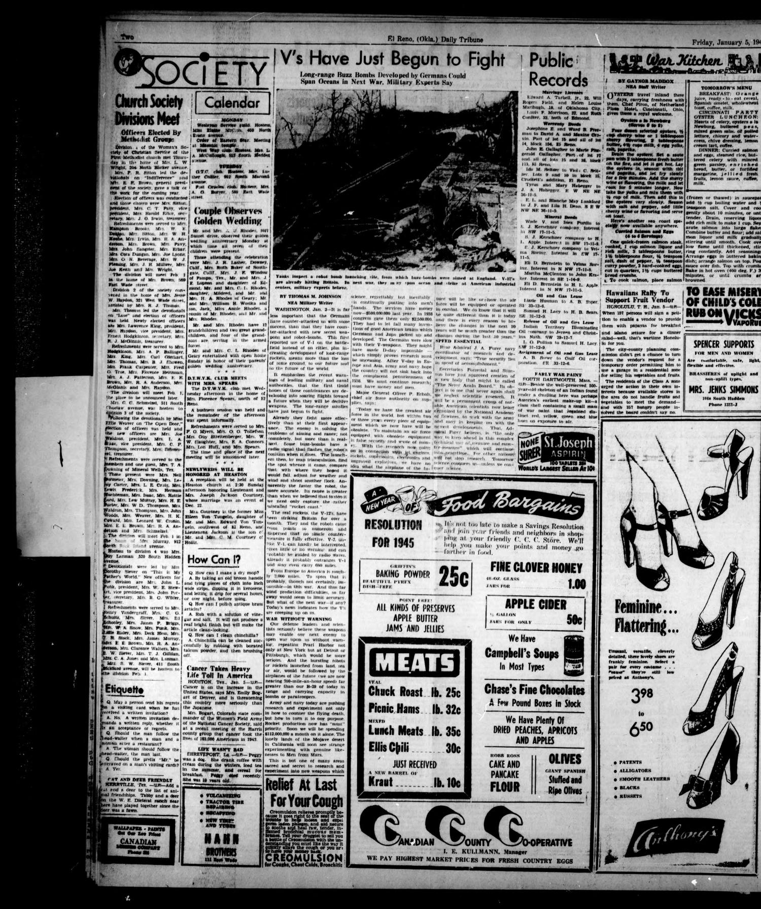The El Reno Daily Tribune (El Reno, Okla.), Vol. 53, No. 264, Ed. 1 Friday, January 5, 1945
                                                
                                                    [Sequence #]: 2 of 6
                                                