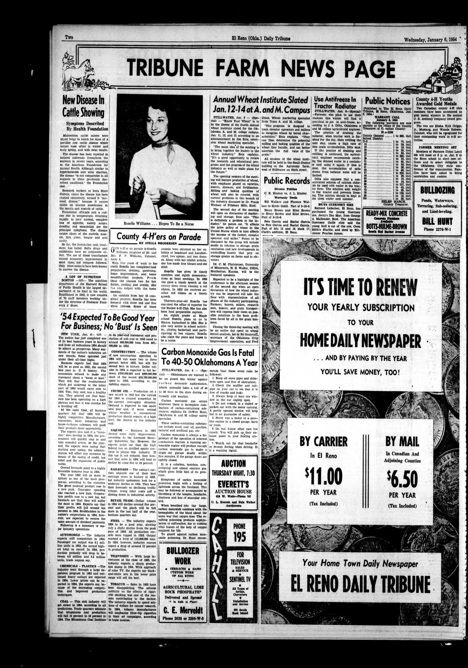 The El Reno Daily Tribune (El Reno, Okla.), Vol. 62, No. 265, Ed. 1 Wednesday, January 6, 1954
                                                
                                                    [Sequence #]: 2 of 6
                                                