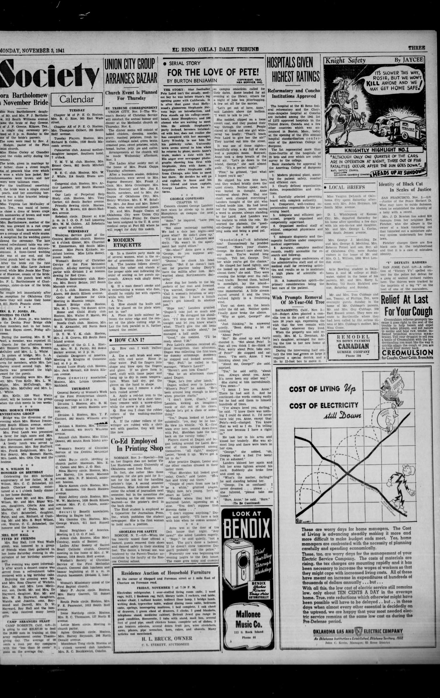 The El Reno Daily Tribune (El Reno, Okla.), Vol. 50, No. 211, Ed. 1 Monday, November 3, 1941
                                                
                                                    [Sequence #]: 3 of 6
                                                