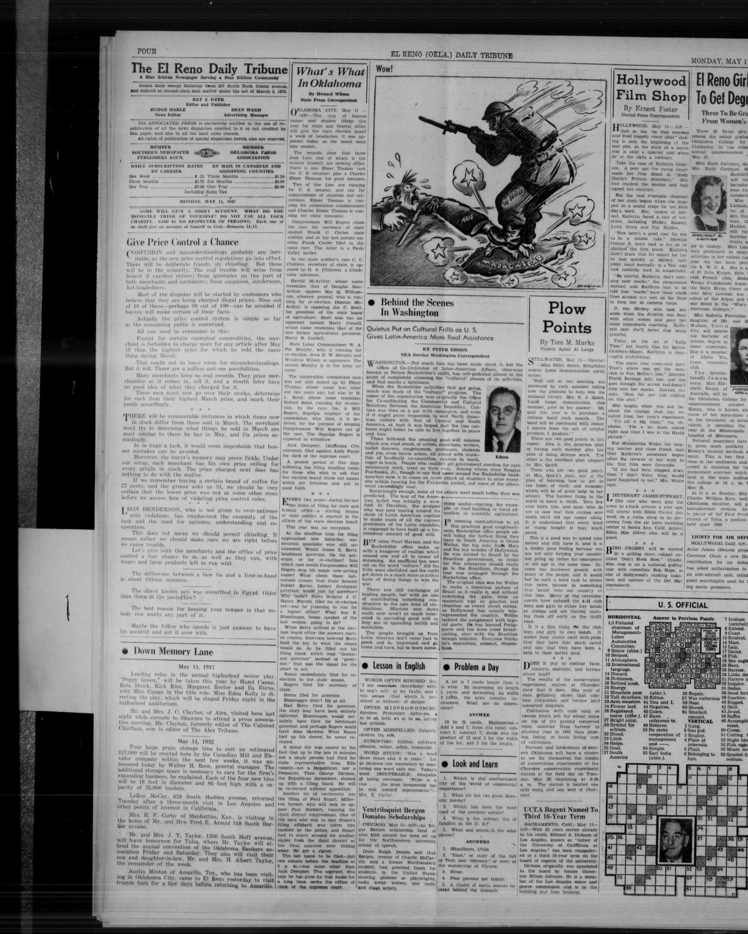 The El Reno Daily Tribune (El Reno, Okla.), Vol. 51, No. 62, Ed. 1 Monday, May 11, 1942
                                                
                                                    [Sequence #]: 4 of 6
                                                