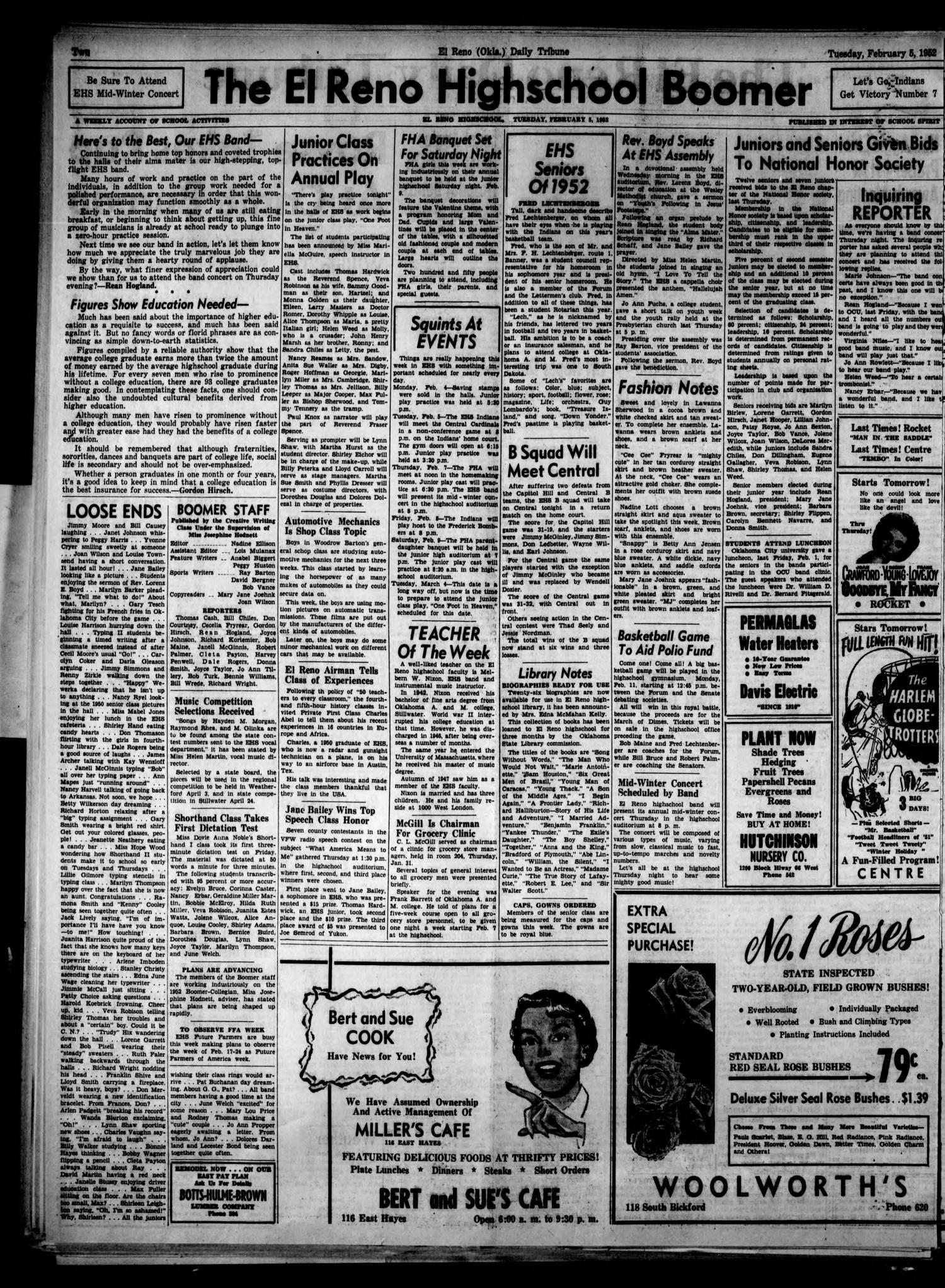 The El Reno Daily Tribune (El Reno, Okla.), Vol. 60, No. 289, Ed. 1 Tuesday, February 5, 1952
                                                
                                                    [Sequence #]: 2 of 6
                                                