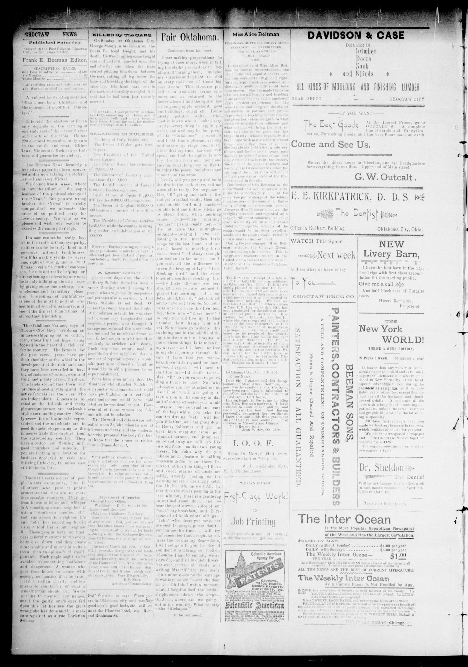 The Choctaw News. (Choctaw City, Okla. Terr.), Vol. 3, No. 44, Ed. 1 Saturday, October 24, 1896
                                                
                                                    [Sequence #]: 4 of 4
                                                