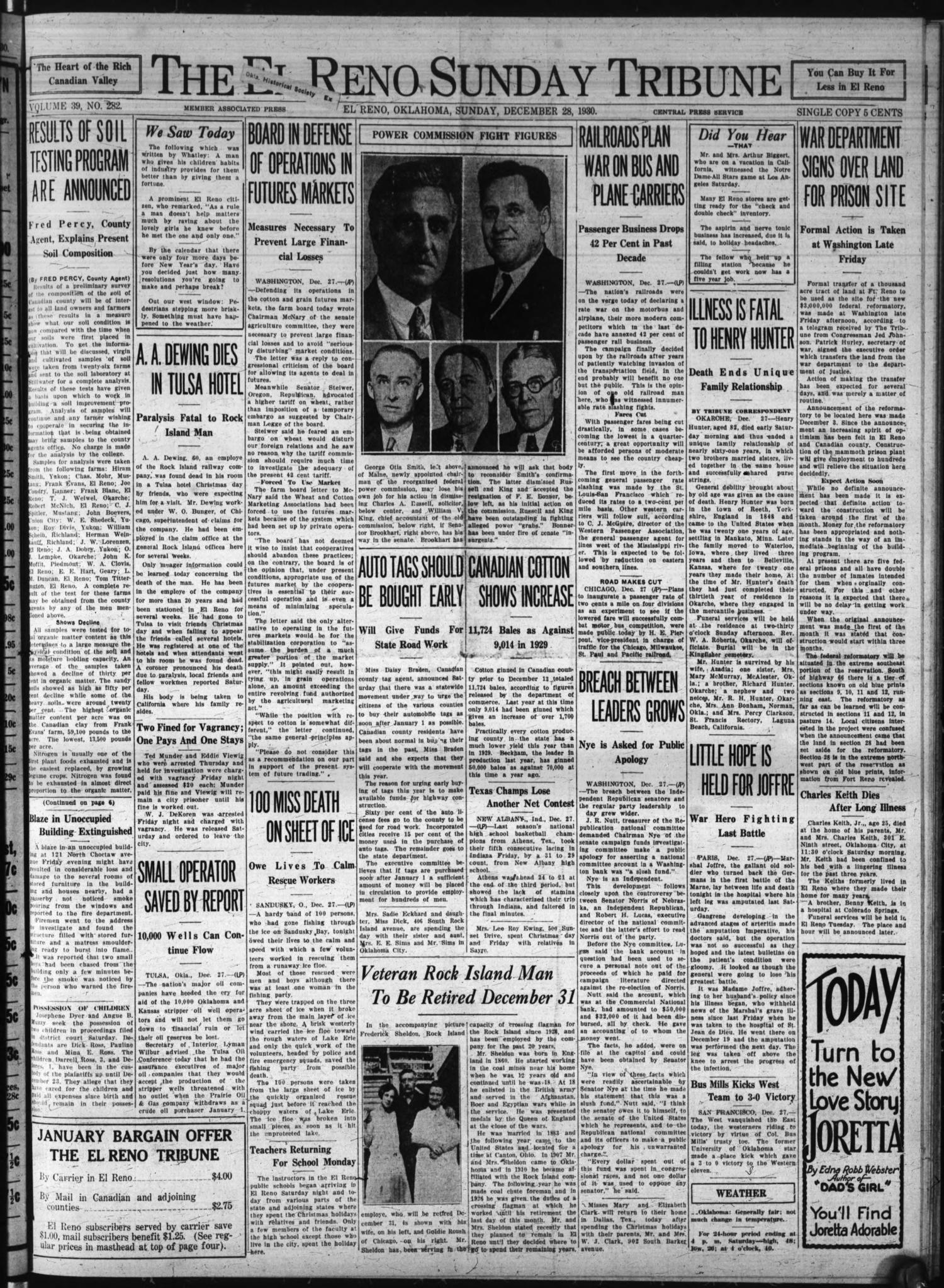 The El Reno Sunday Tribune (El Reno, Okla.), Vol. 39, No. 282, Ed. 1 Sunday, December 28, 1930
                                                
                                                    [Sequence #]: 1 of 8
                                                