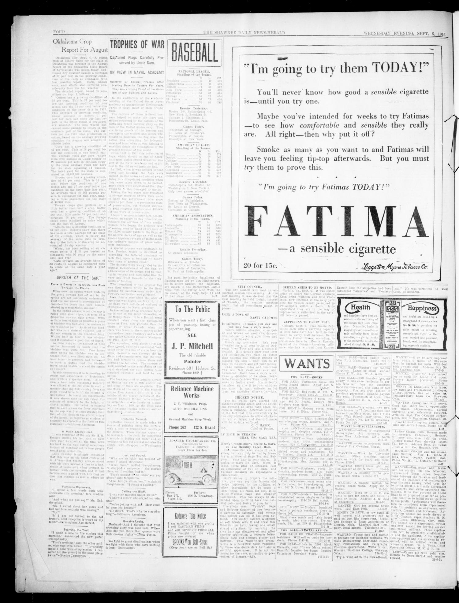 The Shawnee Daily News-Herald (Shawnee, Okla.), Vol. 22, No. 66, Ed. 1 Wednesday, September 6, 1916
                                                
                                                    [Sequence #]: 4 of 4
                                                