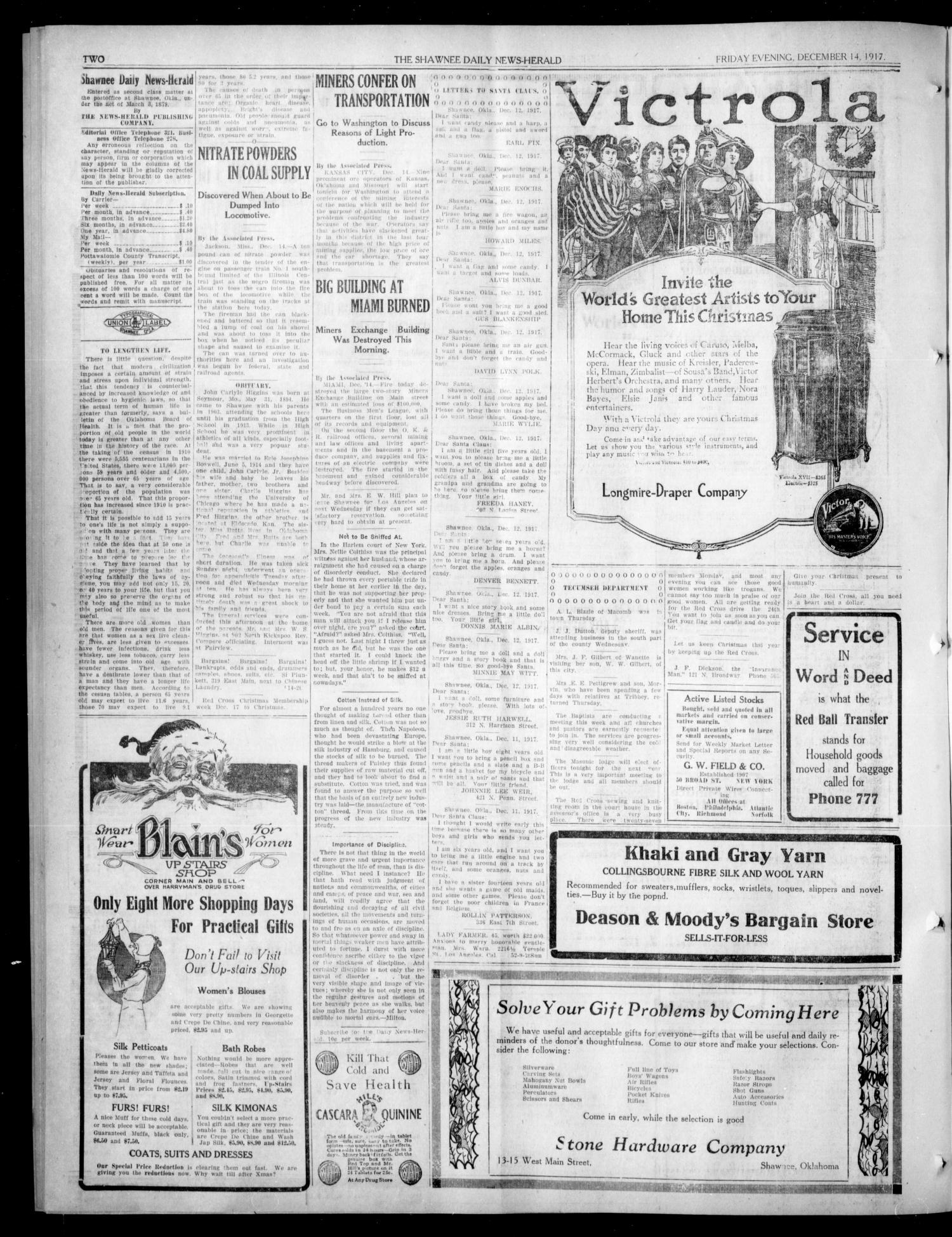 The Shawnee Daily News-Herald (Shawnee, Okla.), Vol. 23, No. 208, Ed. 1 Friday, December 14, 1917
                                                
                                                    [Sequence #]: 2 of 8
                                                