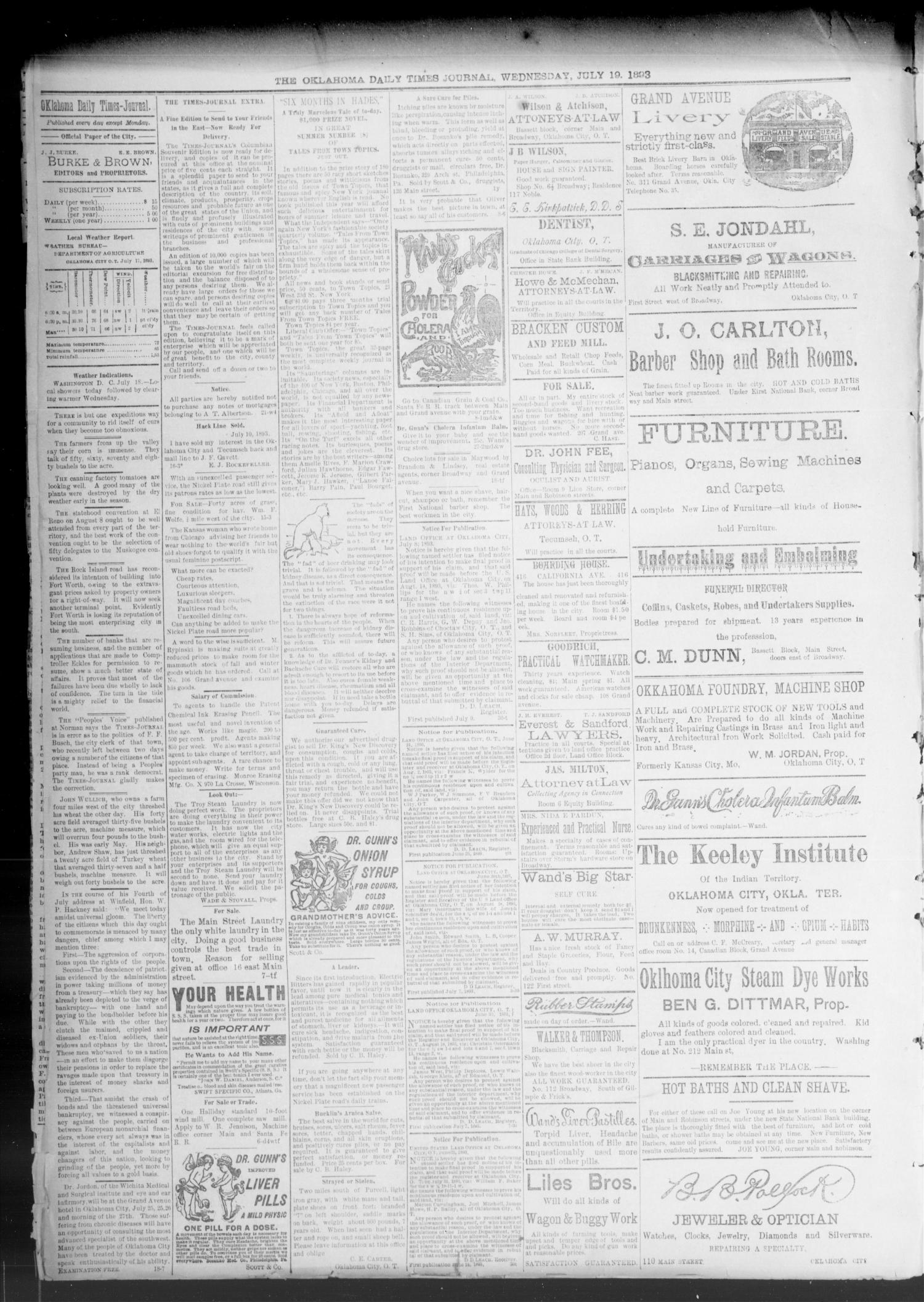 The Oklahoma Times Journal. (Oklahoma City, Okla. Terr.), Vol. 4, No. 320, Ed. 1 Wednesday, July 19, 1893
                                                
                                                    [Sequence #]: 2 of 4
                                                