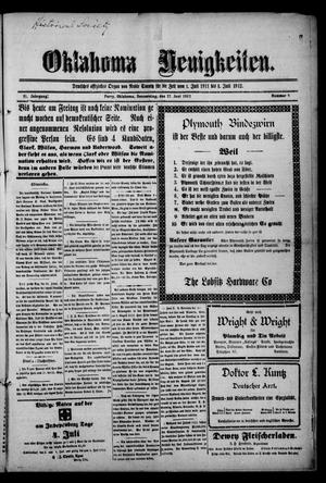 Oklahoma Neuigkeiten. (Perry, Okla.), Vol. 11, No. 9, Ed. 1 Thursday, June 27, 1912