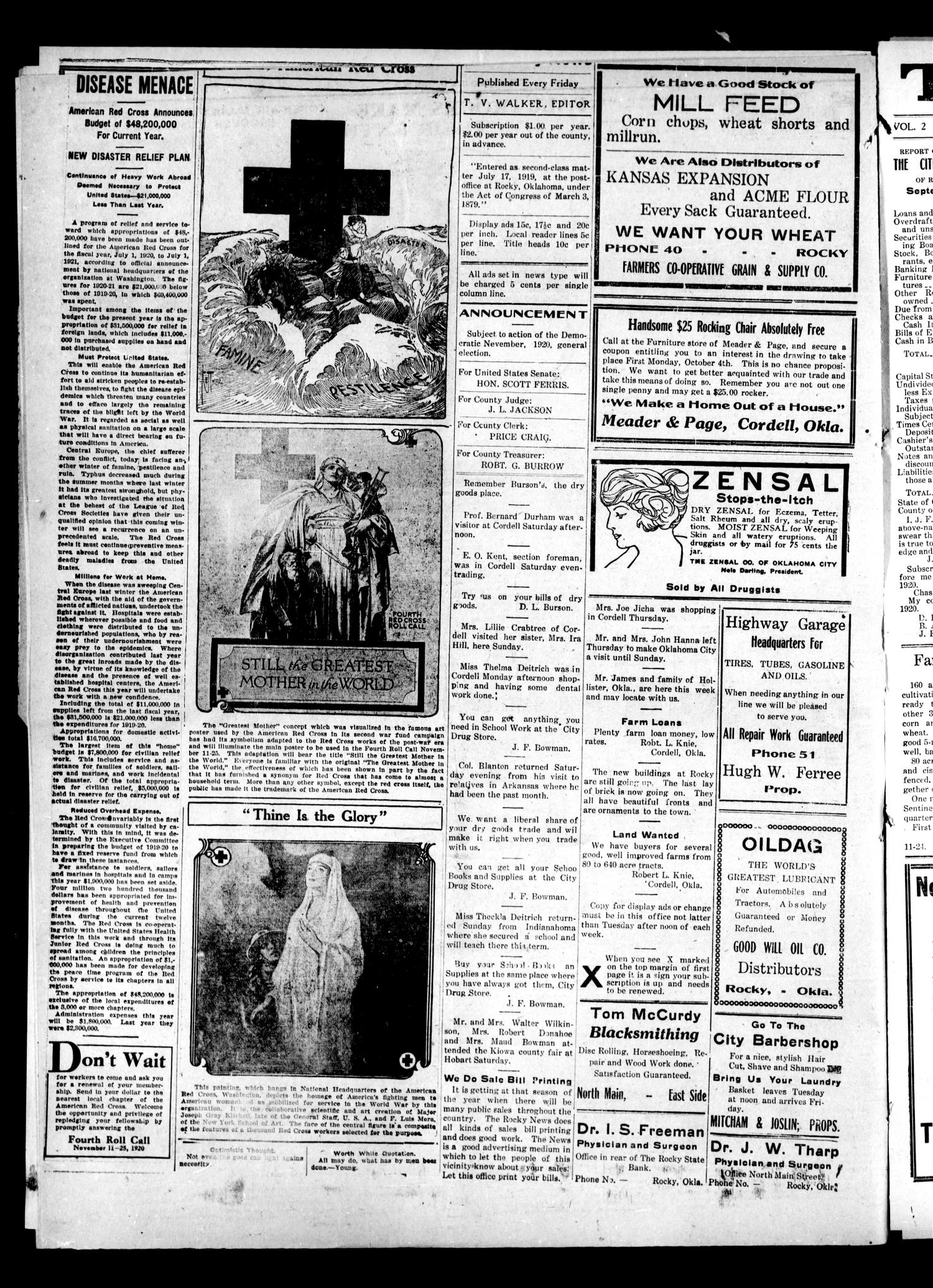 The Rocky News (Rocky, Okla.), Vol. 2, No. 11, Ed. 1 Friday, September 24, 1920
                                                
                                                    [Sequence #]: 4 of 4
                                                
