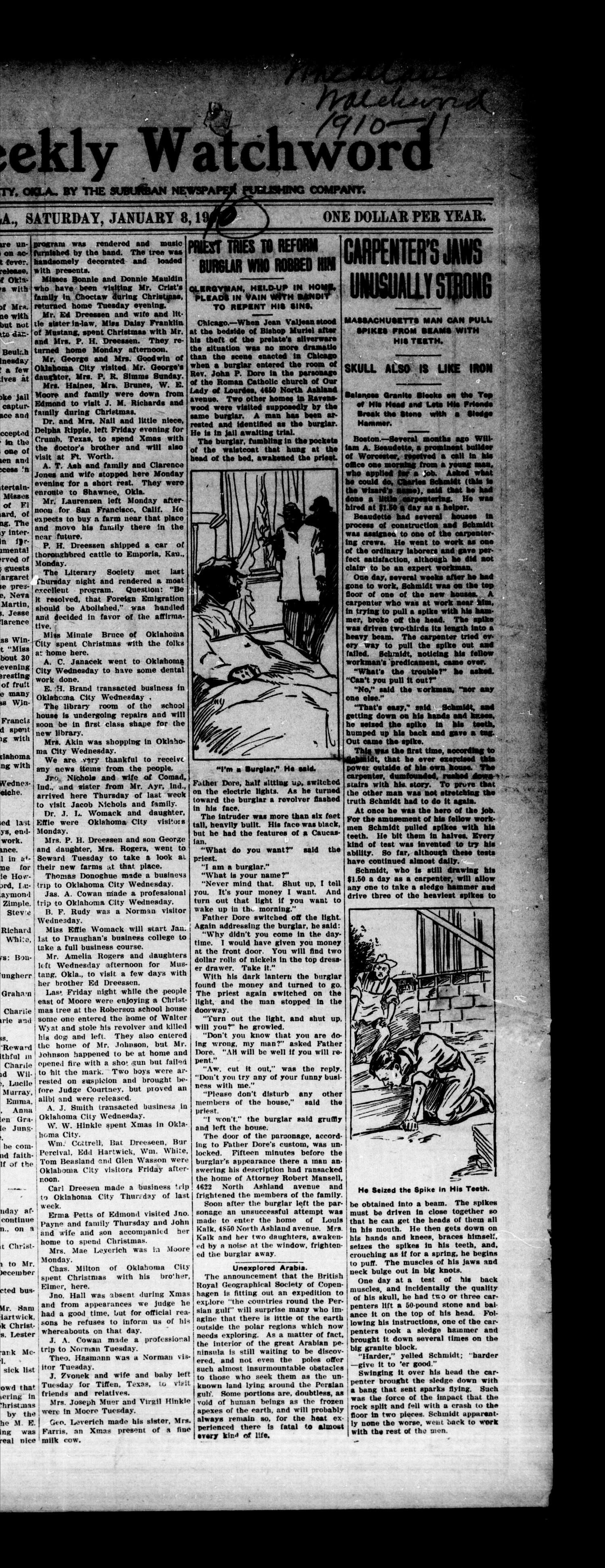 Wheatland Weekly Watchword (Wheatland, Okla.), Vol. 2, No. 34, Ed. 1 Saturday, January 8, 1910
                                                
                                                    [Sequence #]: 2 of 9
                                                