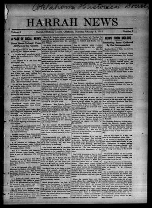 Primary view of object titled 'Harrah News (Harrah, Okla.), Vol. 4, No. 2, Ed. 1 Thursday, February 6, 1913'.