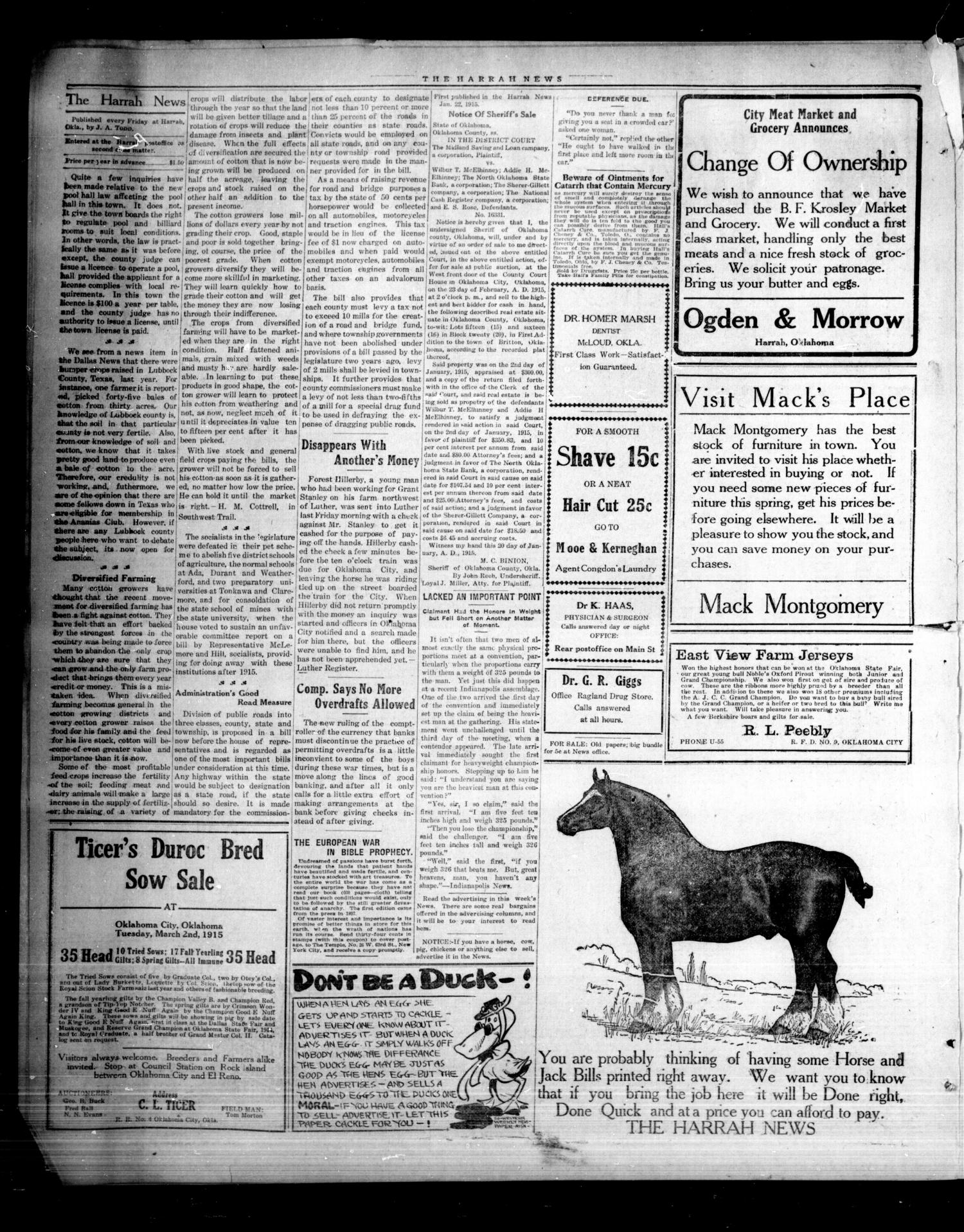 The Harrah News (Harrah, Okla.), Vol. 6, No. 4, Ed. 1 Friday, February 19, 1915
                                                
                                                    [Sequence #]: 4 of 8
                                                