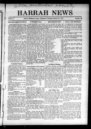 Primary view of object titled 'Harrah News (Harrah, Okla.), Vol. 4, No. 38, Ed. 1 Thursday, October 16, 1913'.