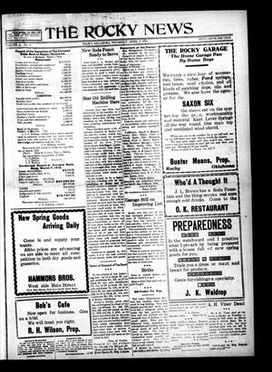 Primary view of object titled 'The Rocky News (Rocky, Okla.), Vol. 2, No. 17, Ed. 1 Thursday, April 6, 1916'.
