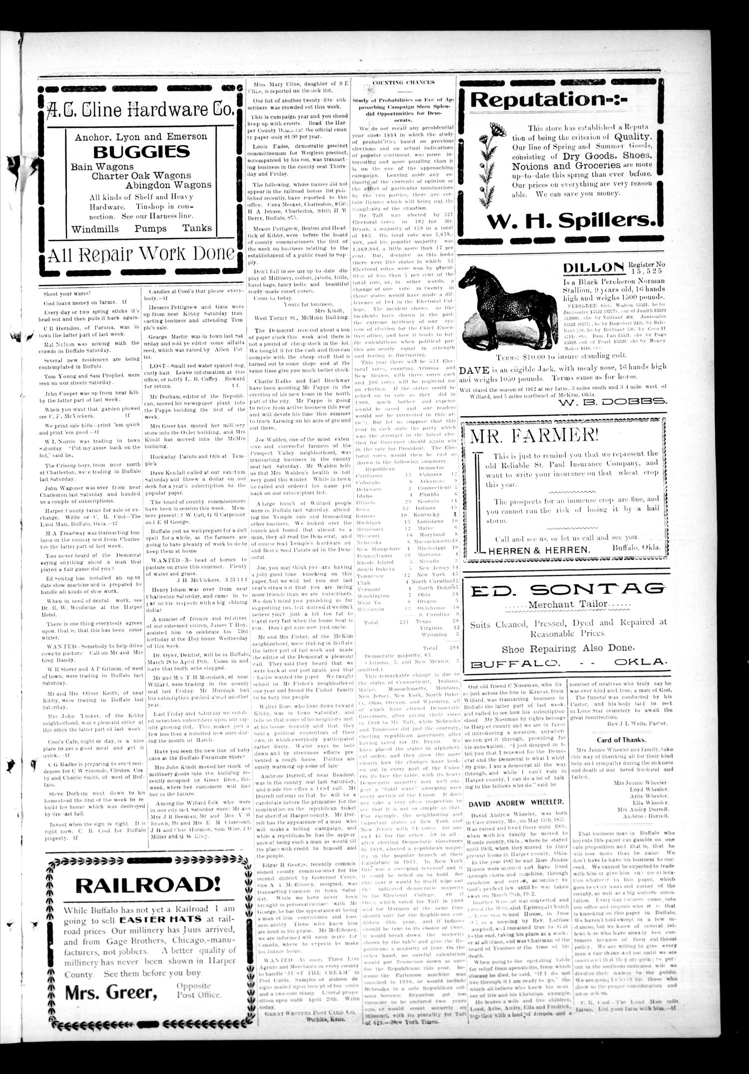 The Harper County Democrat (Buffalo, Okla.), Vol. 5, No. 50, Ed. 1 Friday, April 5, 1912
                                                
                                                    [Sequence #]: 3 of 4
                                                
