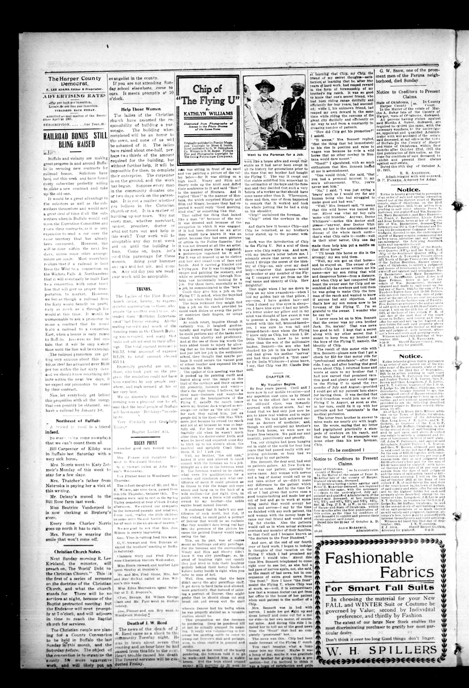 The Harper County Democrat (Buffalo, Okla.), Vol. 9, No. 29, Ed. 1 Friday, October 22, 1915
                                                
                                                    [Sequence #]: 2 of 4
                                                