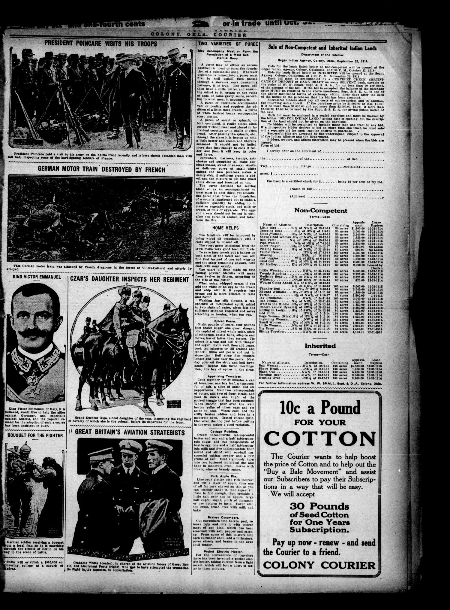 Colony Courier (Colony, Okla.), Vol. 6, No. 5, Ed. 1 Thursday, October 22, 1914
                                                
                                                    [Sequence #]: 3 of 8
                                                